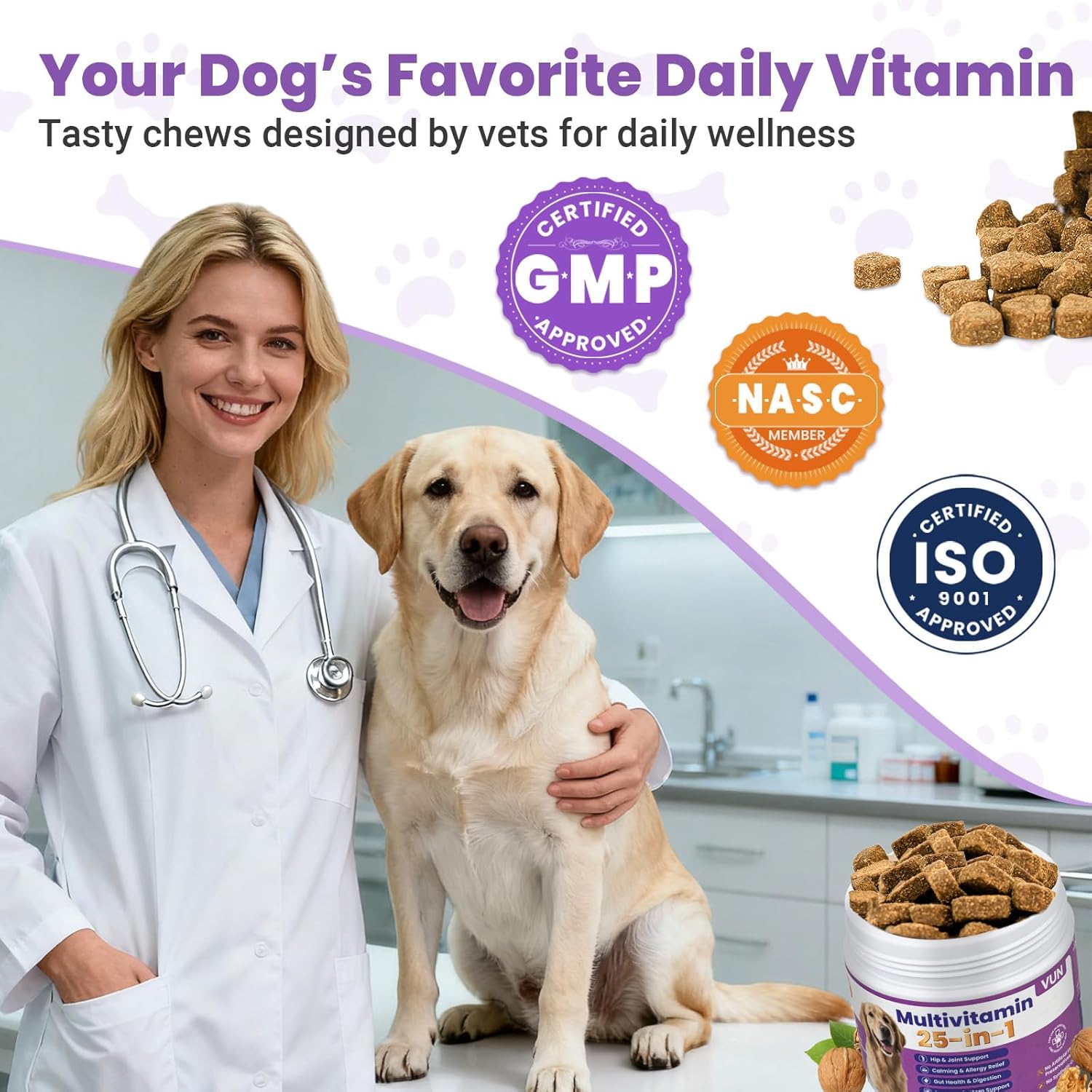 Dog Multivitamin 25 in 1 Chewable Dogs Vitamins Supplements Treats for Pet Omega-3 Glucosamine Vitamin for Puppy Supplies Skin Coat, Heart, HIPS & Joints, Digestion & Immune System 100pcs - Image 4