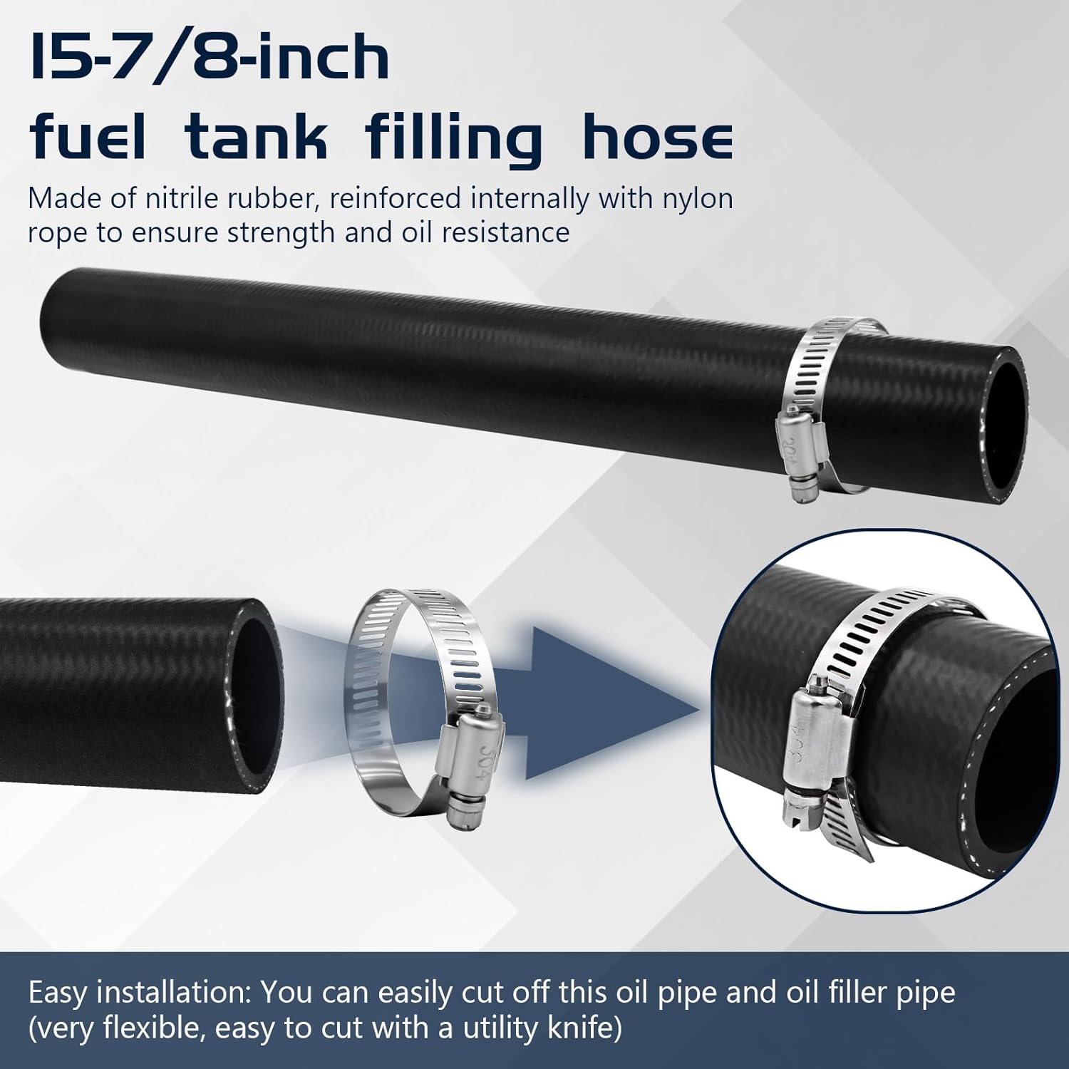 1 1/2" Gasoline Fuel Filler Neck Hose with 4 Clamps - 15 7/8" Length Gas Tank Hose Replacement (1.5" ID Straight) - Image 4