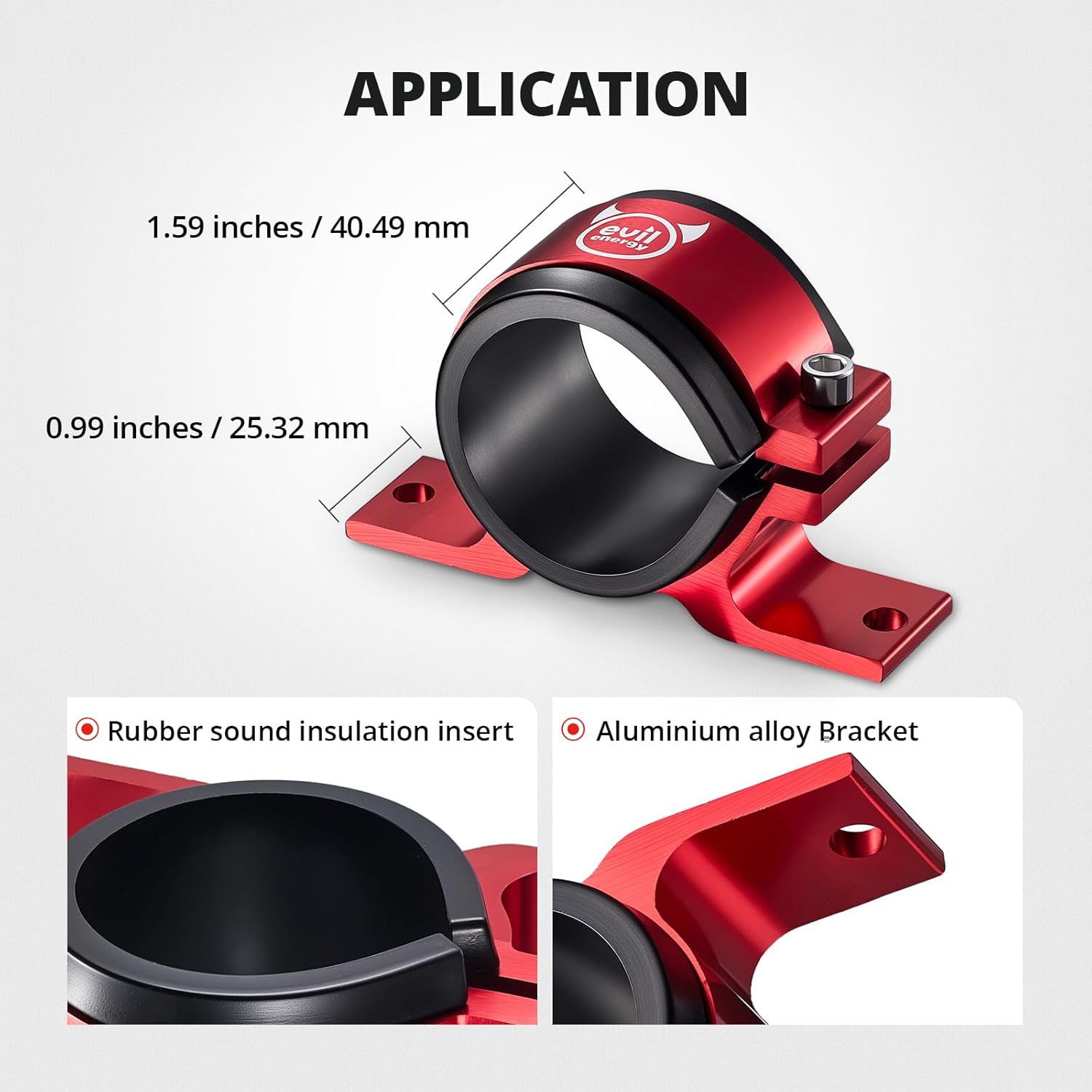 EVIL ENERGY 50mm Fuel Filter Mounting Bracket, Fuel Pump Clamp Holder Red - Image 5