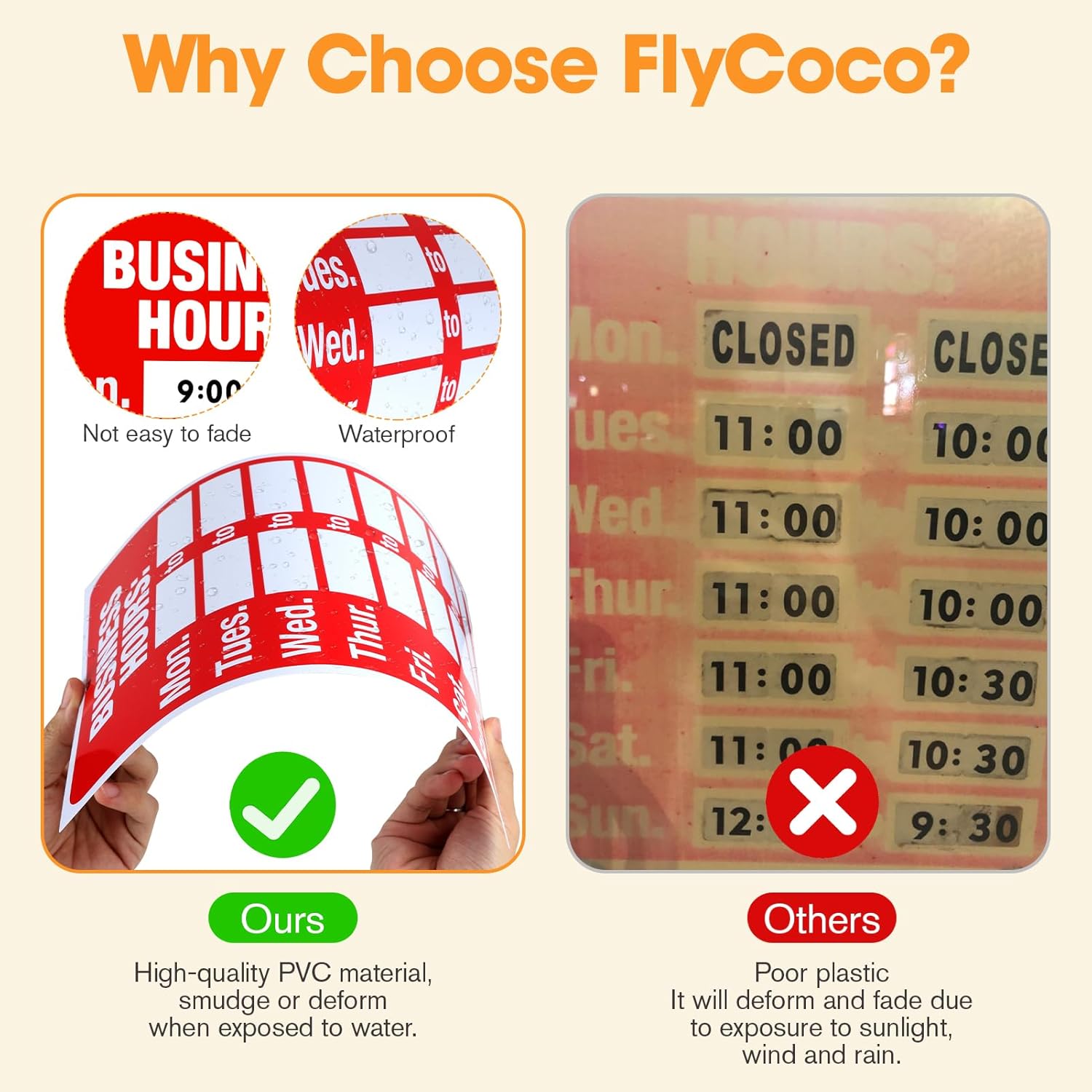 2 Piece Business Hours Sign, FlyCoco Open Hours Signs for Business Adjustable, Assured Signs Business Hours Sign for Glass Door Window Store Office Outdoor, Contains 2 Sign Boards 360 Usable Stickers - Image 3