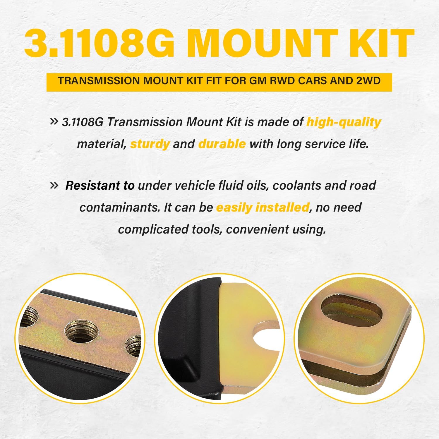 3.1108G Transmission Mount Bracket Kit, for GM RWD Cars and 2WD Trucks, for Chevy Turbo, Replacement for TH350 TH400 700R4 Transmission Mount - Image 4