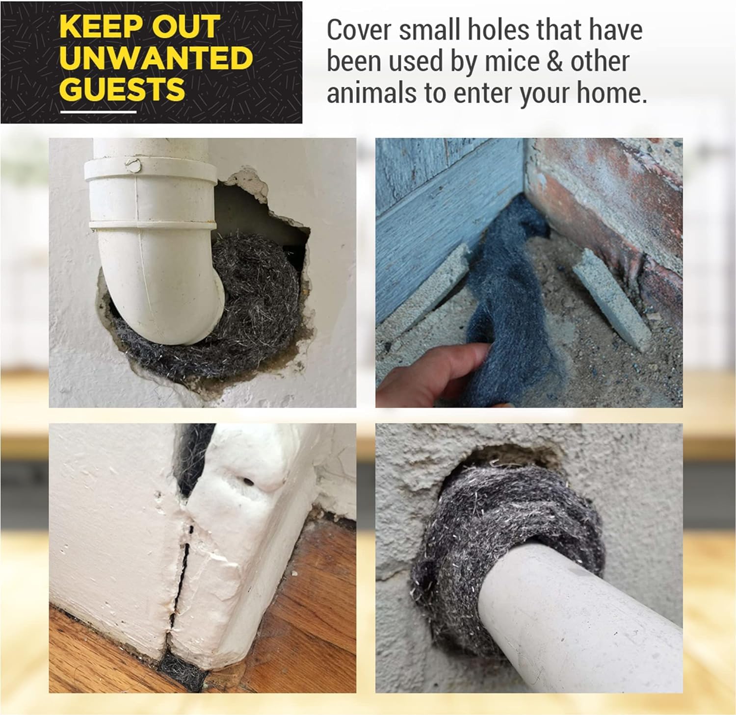 0000 Steel Wool for Mice Control - 40 Pack Fine Grade Stainless Steel Wool for Filling Holes, Rodent Proofing & Home Protection - Metal Wool for Gaps, Wood & Metal Surfaces - Image 3