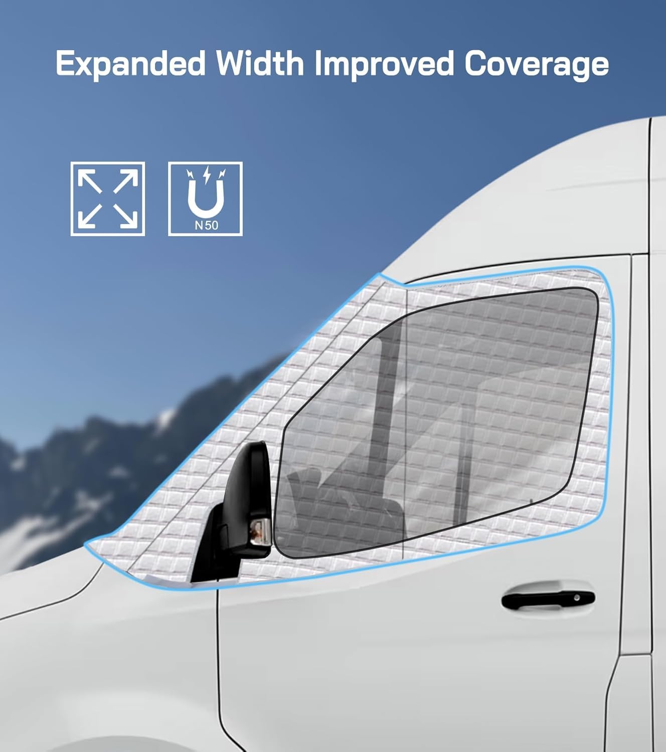 Windshield Cover for Ford Transit 2016-2025 Motorhome,Van, Front Window Sunshade, Class B Windshield Front Cover for UV Protection & Privacy Shield, White with Mirror Cutouts - Image 4