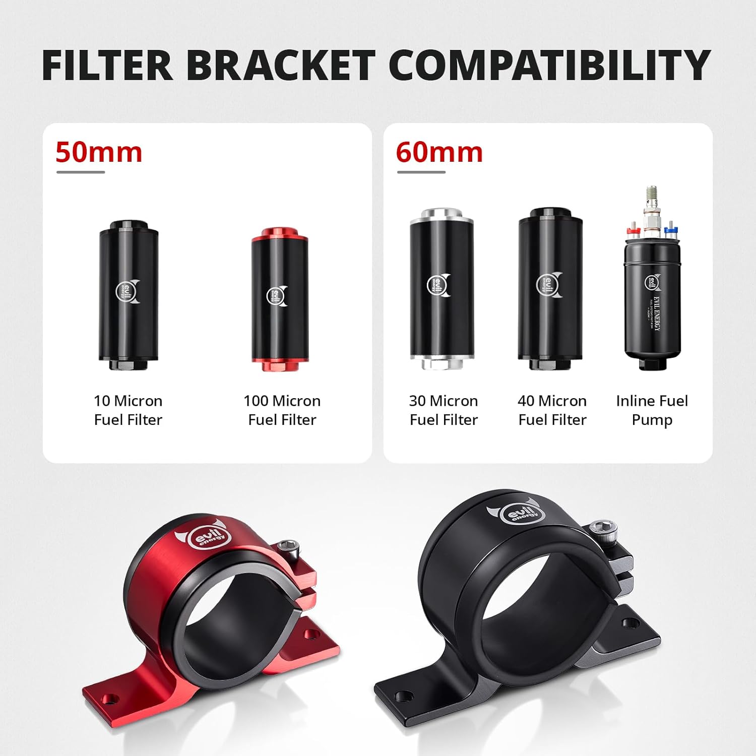 EVIL ENERGY 50mm Fuel Filter Mounting Bracket, Fuel Pump Clamp Holder Red - Image 3