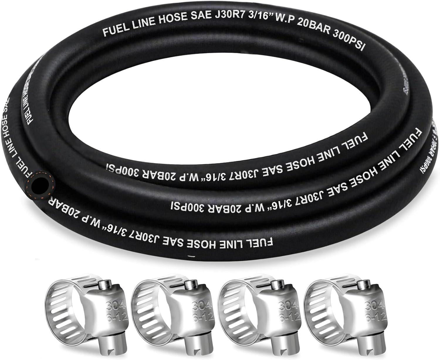 Fuel Line 3/16 Inch ID, Fuel Hose 5FT, J30R7 Fuel Line Hose NBR with 4 Clamps.