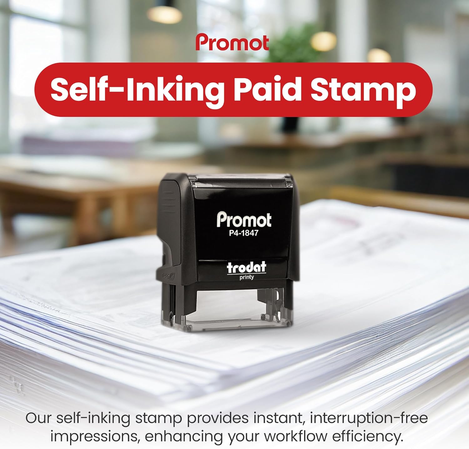 Promot Paid Stamp Self Inking Stamp - Paid Stamp for Office, Accounts Payable Stamp w/Type and Memo - Rubber Stamps for Retail Use, Red Ink Stamp, Self Inking Stamp for Business Supplies - Image 2