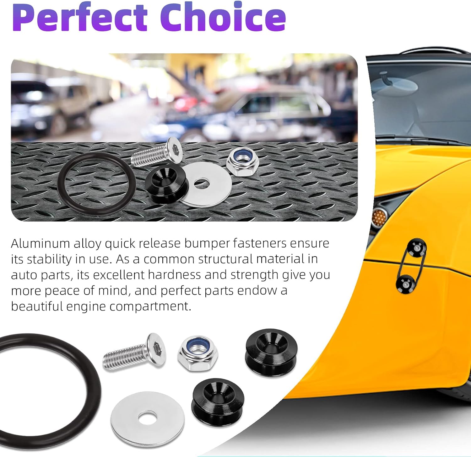 Swpeet 54Pcs - 3 Pairs Black Quick Release Fastener Kit, Universal Aluminum Bumper Clips Quick Release Front Rear Bumper Fasteners Trunk Front Rear Bumper Fasteners Fenders Holders Kit for Car Bumper - Image 6