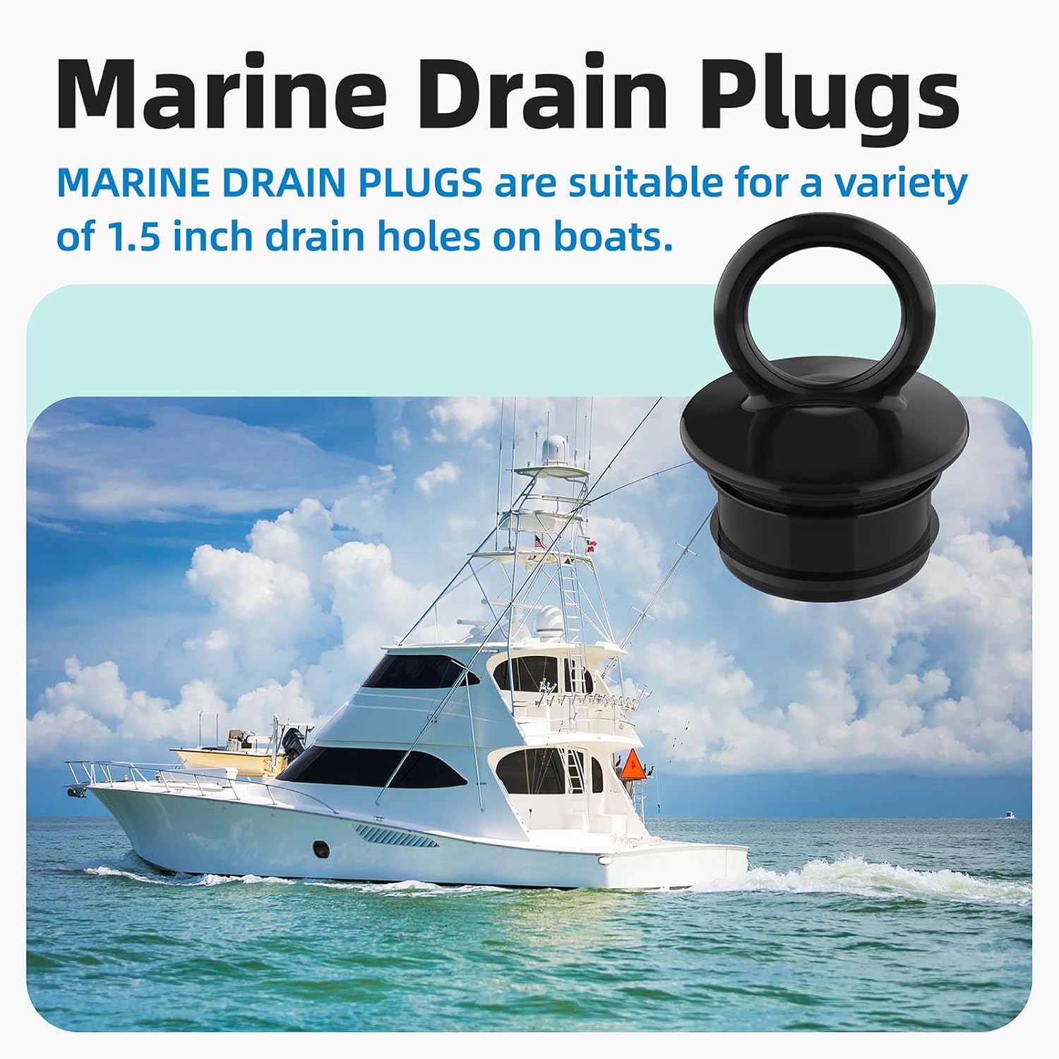 PVC Push-in Boat Drain Plug Compatible with T-H Marine Overflow Drain Tubes, for 1-1/2” Thru-Hull Drains, Livewell Boat Plug Prevent Water Overflow (2 Pcs) - Image 6