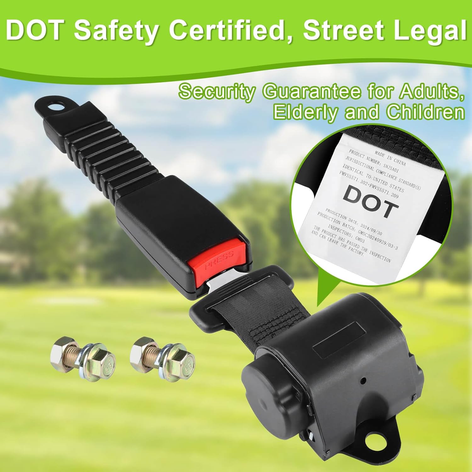 Retractable 61" DOT Seatbelts, Universal 2 Point Adjustable Seat Belts for Golf Carts EZGO, Yamaha, Club Car, ICON, Star, Zone Golf Carts (1 Set) - Image 2