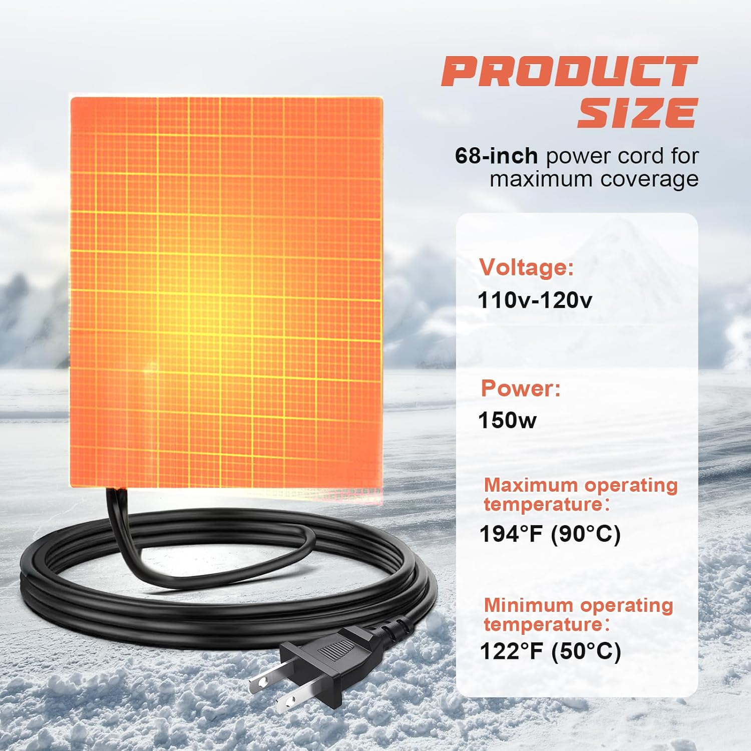 2PCS Engine Block Heater Oil Pan Heater Pad with Thermostat 120V 150W 4 X 5 Inch 3M Self-Adhesive Metal Surface Dipstick Engine Block Silicone Heating Pad with 68 Inch Long Power Cord - Image 4