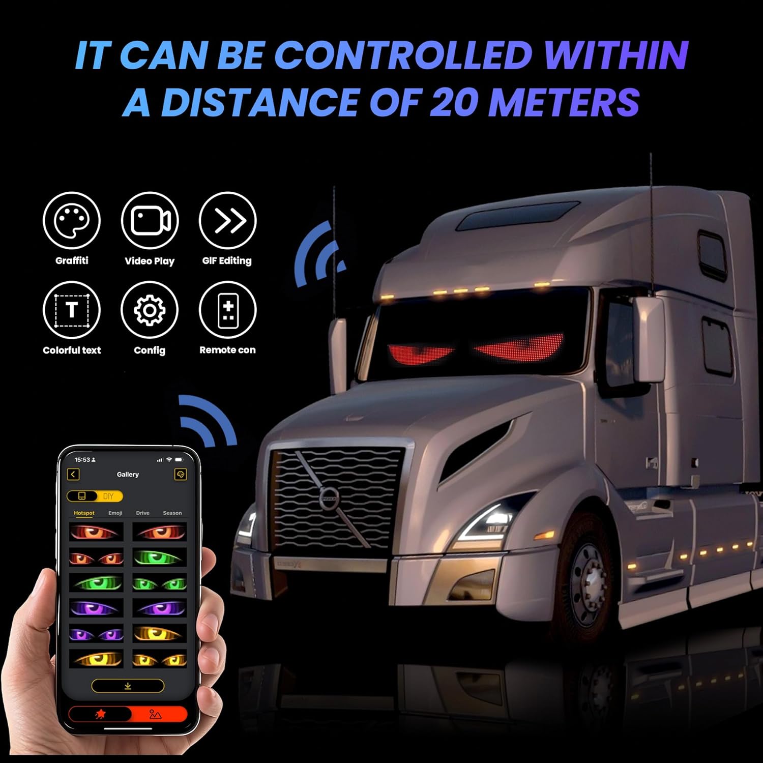 2PCS Devil Eyes Light for Cars,Led Eyes for Car Windshield,Programmable Led Sign,Controlled by a Remote Control and a Bluetooth APP,Suitable for Cars, SUVs & Trucks. - Image 5