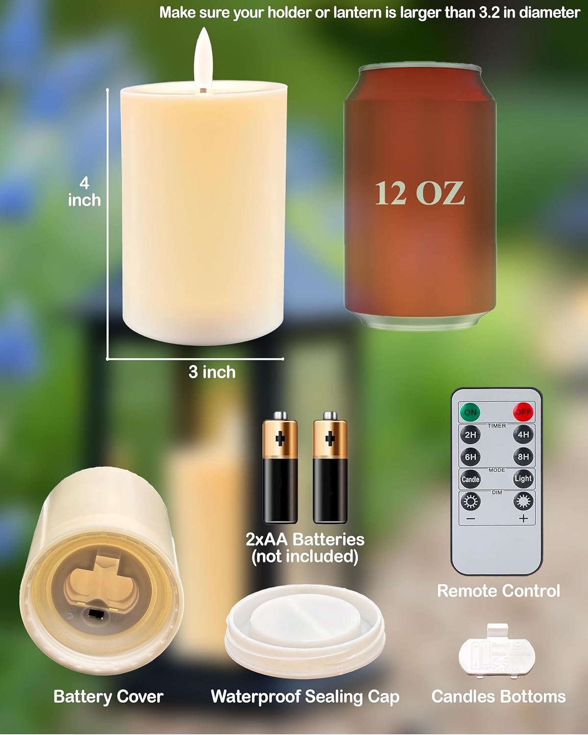 3"x4" Outdoor Waterproof Flameless Candles with Remote and Timers, LED Candles, Battery Operated Candles, Electric Fake Pillar Candles for Patio, Porch, and Lanterns Decor (Ivory) - Image 9