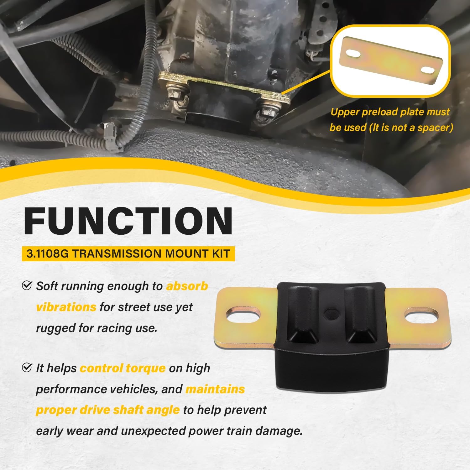 3.1108G Transmission Mount Bracket Kit, for GM RWD Cars and 2WD Trucks, for Chevy Turbo, Replacement for TH350 TH400 700R4 Transmission Mount - Image 3