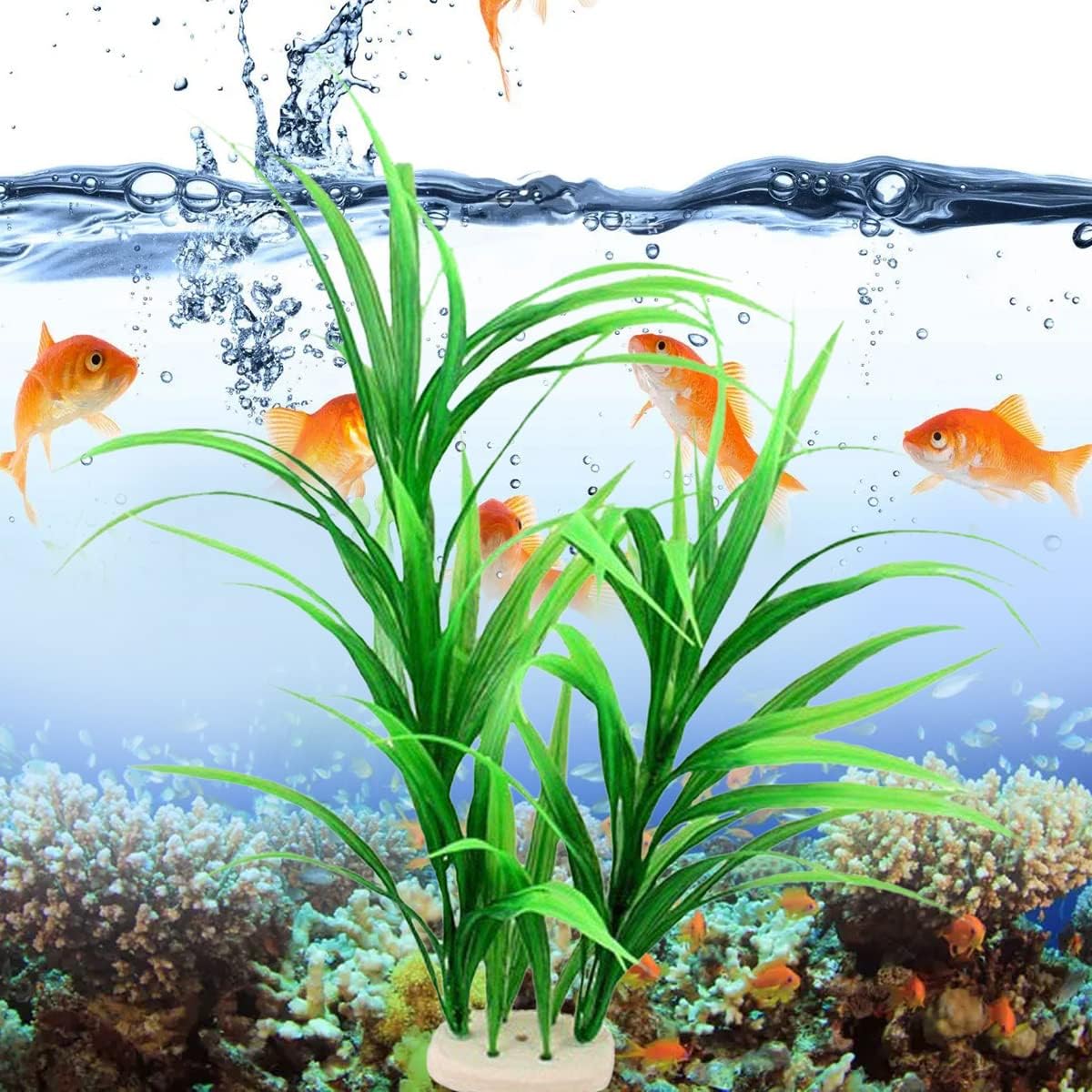 Green Grass Cluster Aquarium Décor Plastic Plants Large 17 Inches Tall 4510 - Image 2