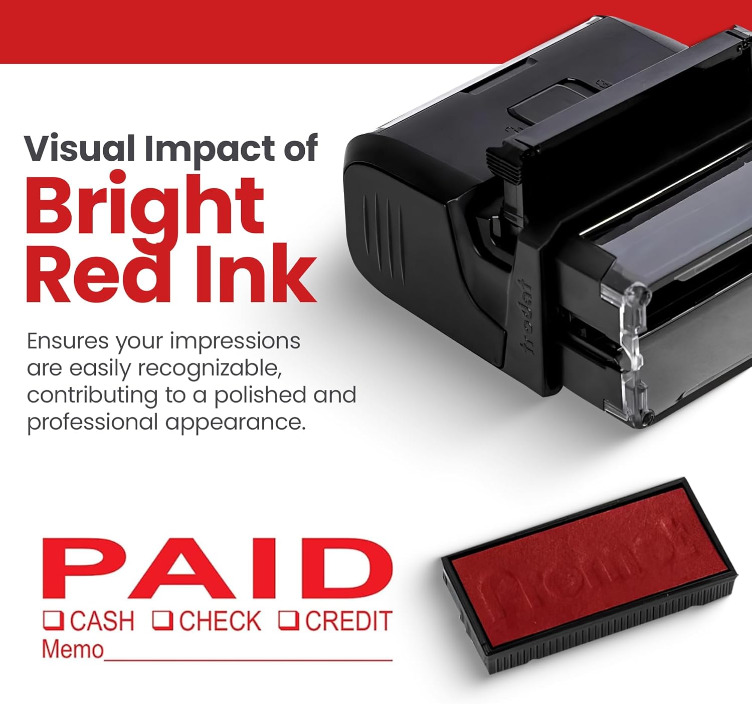 Promot Paid Stamp Self Inking Stamp - Paid Stamp for Office, Accounts Payable Stamp w/Type and Memo - Rubber Stamps for Retail Use, Red Ink Stamp, Self Inking Stamp for Business Supplies - Image 4