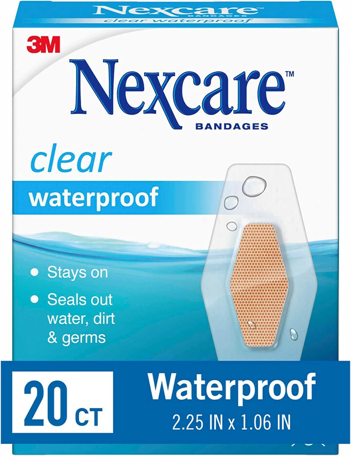 Nexcare Waterproof Clear Bandages, Covers and protect cuts, scrapes and blisters, One Size, 20 Count