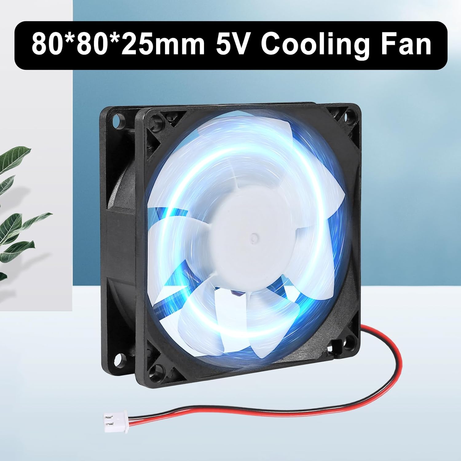 2Pcs 80mm/3.15inch for DC Fan 5V Computer Case Fan 80x80x25mm 2Pin 8025 Blue LED Power Cooling Fan DC Brushless Cooler Fan 8cm for PC Case CPU Brushless Axial Radiator Fan - Image 5