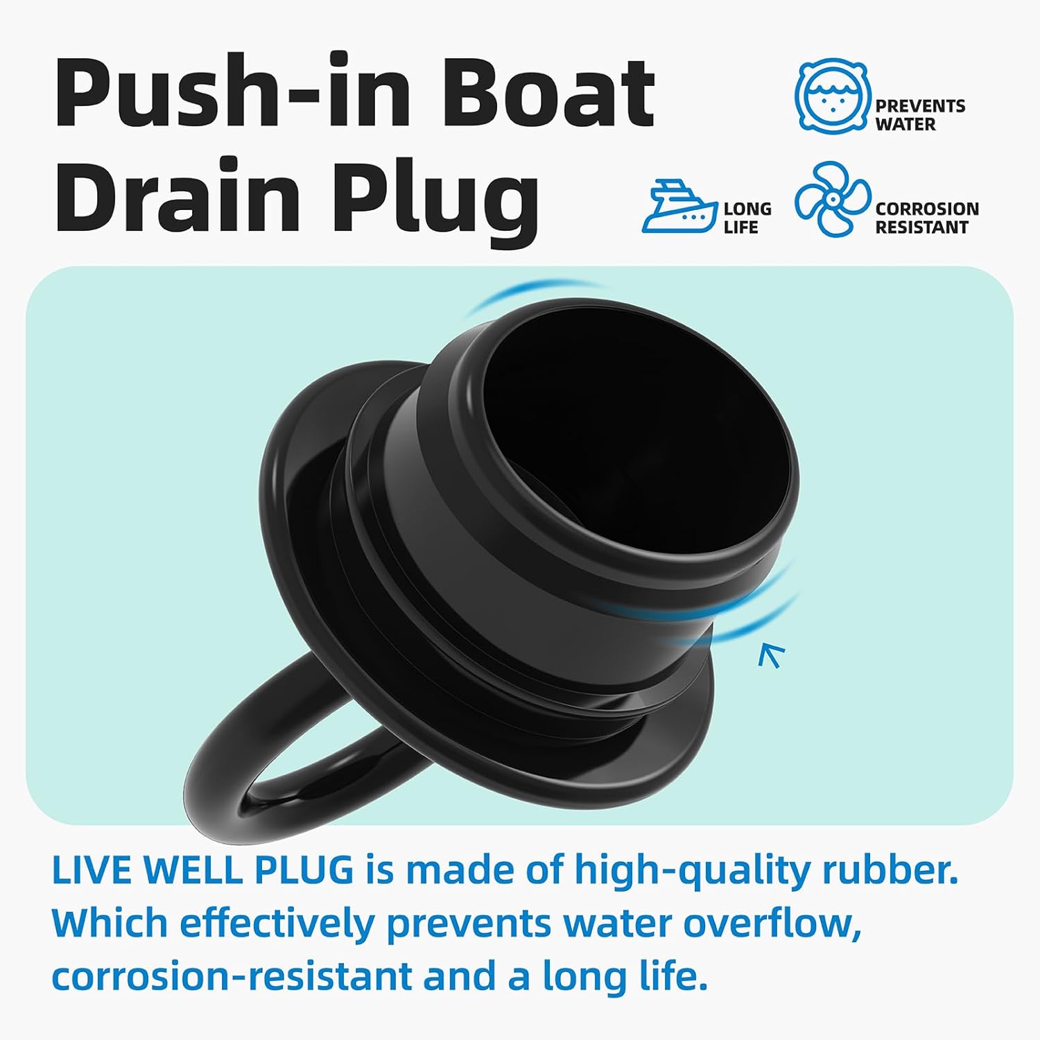 PVC Push-in Boat Drain Plug Compatible with T-H Marine Overflow Drain Tubes, for 1-1/2” Thru-Hull Drains, Livewell Boat Plug Prevent Water Overflow (2 Pcs) - Image 4