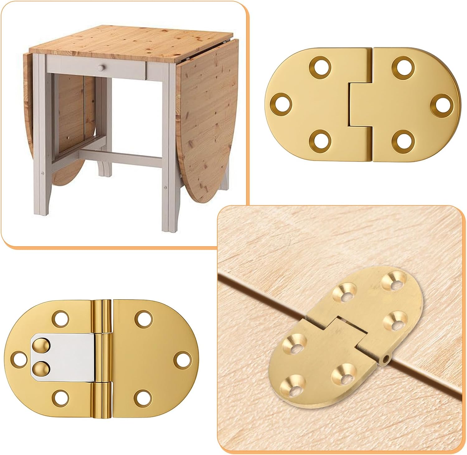 2 Pcs Round Edge Hinge Brass Butler Tray Hinge Solid Brass Hinges Drop Front Desk Drawer Butt Hinges for Table Sewing Machine for Desk, Flip Top, and Folding Tables with Screws - Image 3