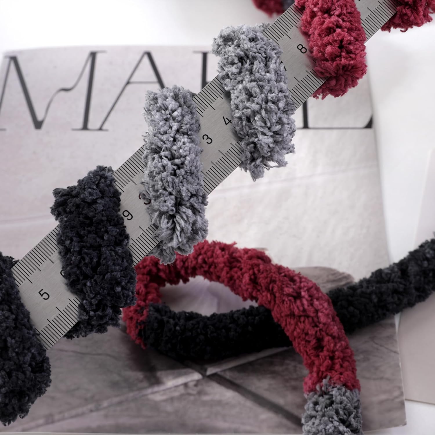 Hombys 8 Pack Giant Chunky Yarn for Crocheting/Hand Knitting - Super Bulky, Soft, Fluffy, Plush Fuzzy Tie Dye Mixed Color Thick Chenille Yarn (Wine Red, Black, Grey) - Image 6