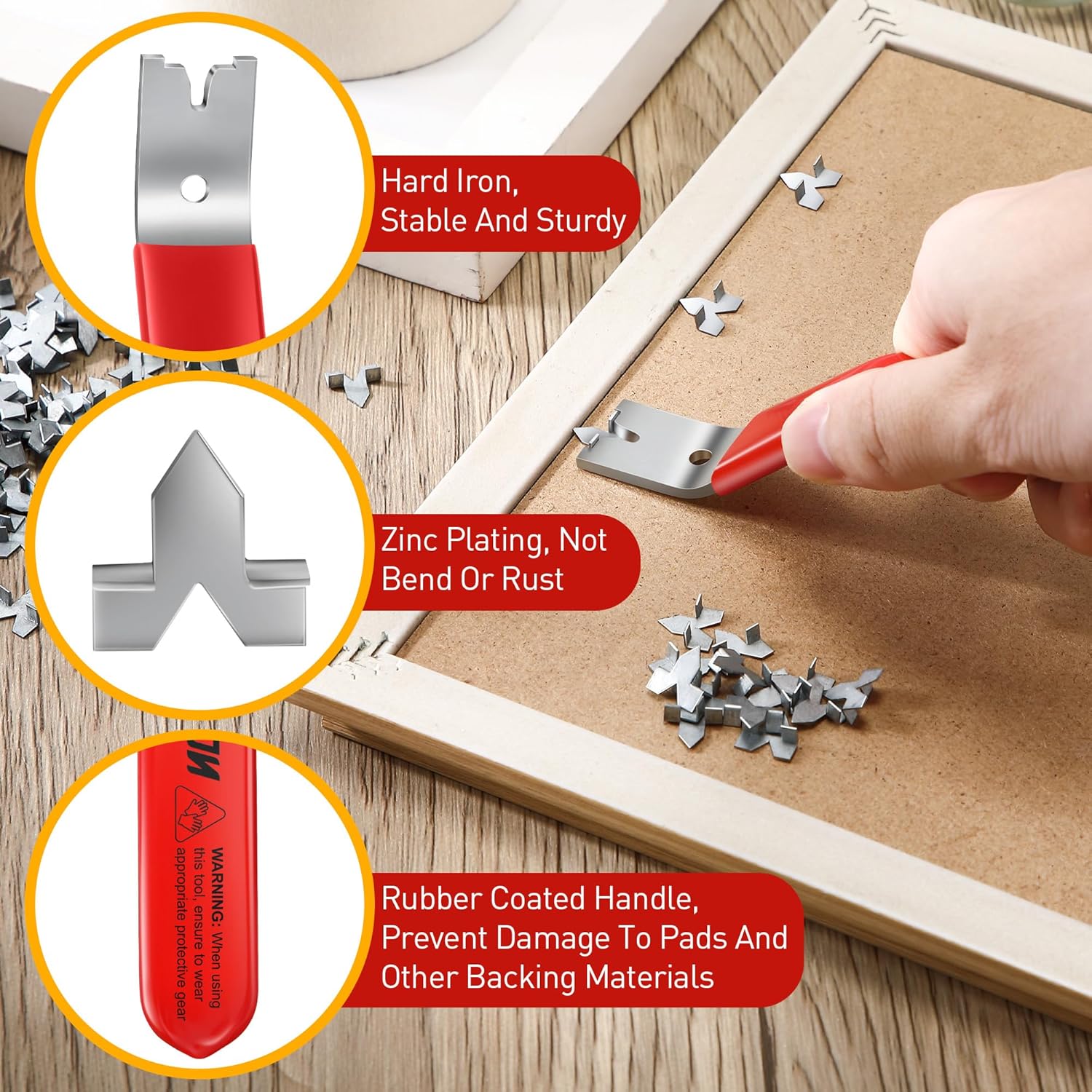 Feekoon Glazier Point Driver, Glazier Setting Tool with 100 Push Points, Glazing Push Point Driver Tool for Framing Glass Picture Cross Stitch (Red) - Image 4