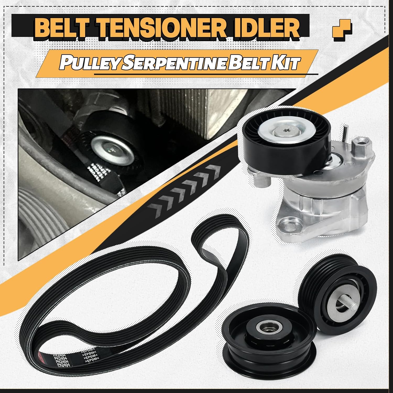 Drive Belt Tensioner and Idler Pulley Serpentine Belt kit Compatible with Mercedes-Benz ML350 C230 C300 C350 E350 S550, 2006-2011#Replace 2722021419 2722000270 6pk2404 - Image 6