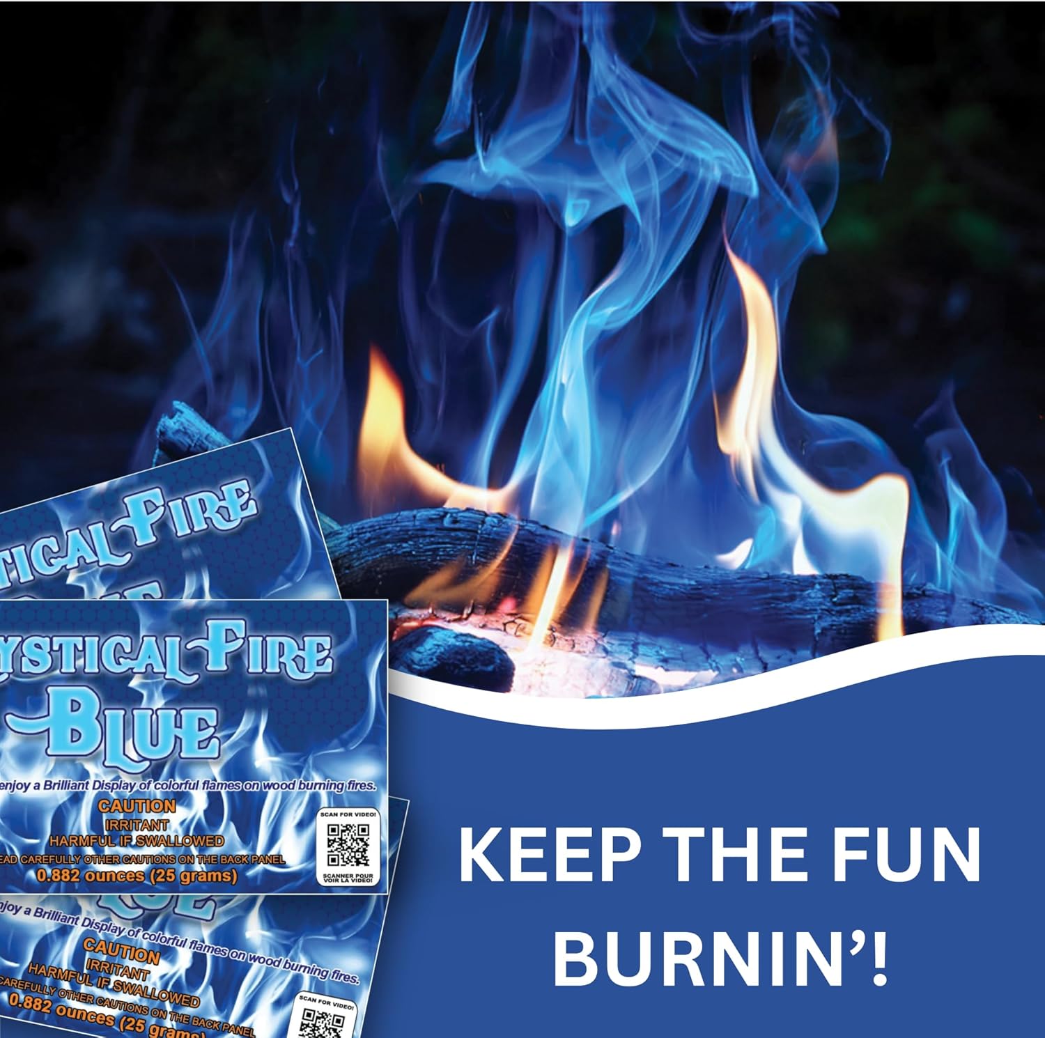 Mystical Fire Blue Color Changing Packets- Pack of 12 Blue Flames- Long Lasting Enchanted Magical Flames- Flame Color Changer for Fire Pits & Outdoor Fireplaces- Campfire Accessories - Image 2