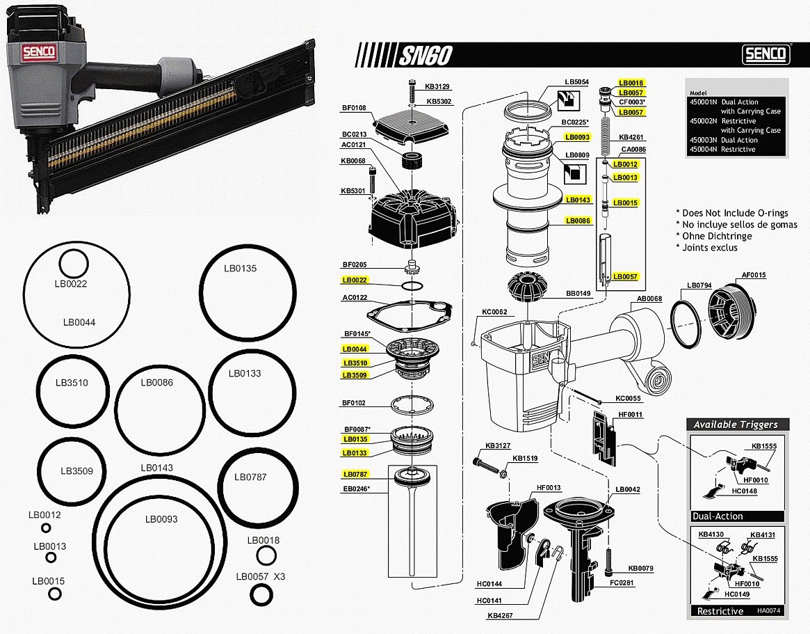O Ring Replacement Rebuild Kit for Senco Framing Nailer SN60 SN65