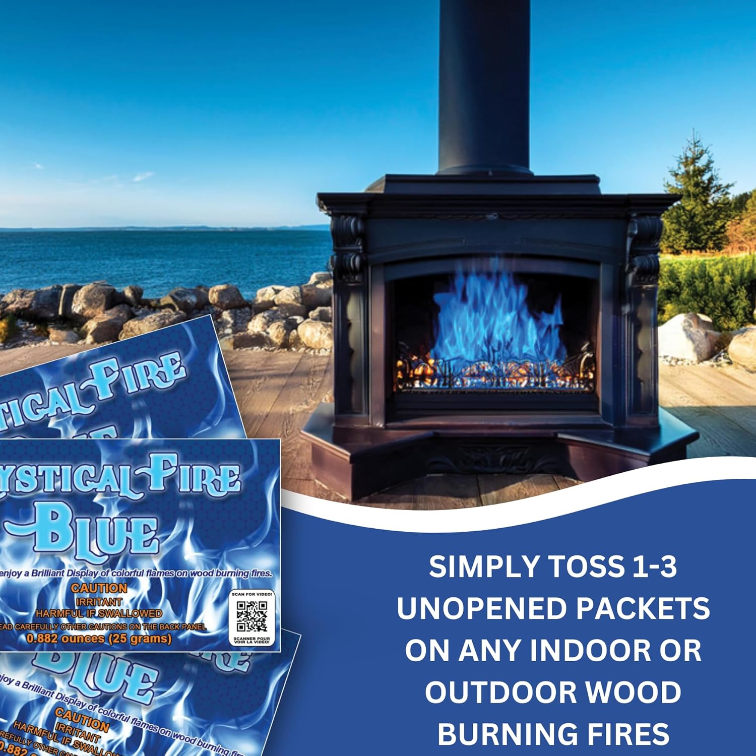 Mystical Fire Blue Color Changing Packets- Pack of 12 Blue Flames- Long Lasting Enchanted Magical Flames- Flame Color Changer for Fire Pits & Outdoor Fireplaces- Campfire Accessories - Image 3