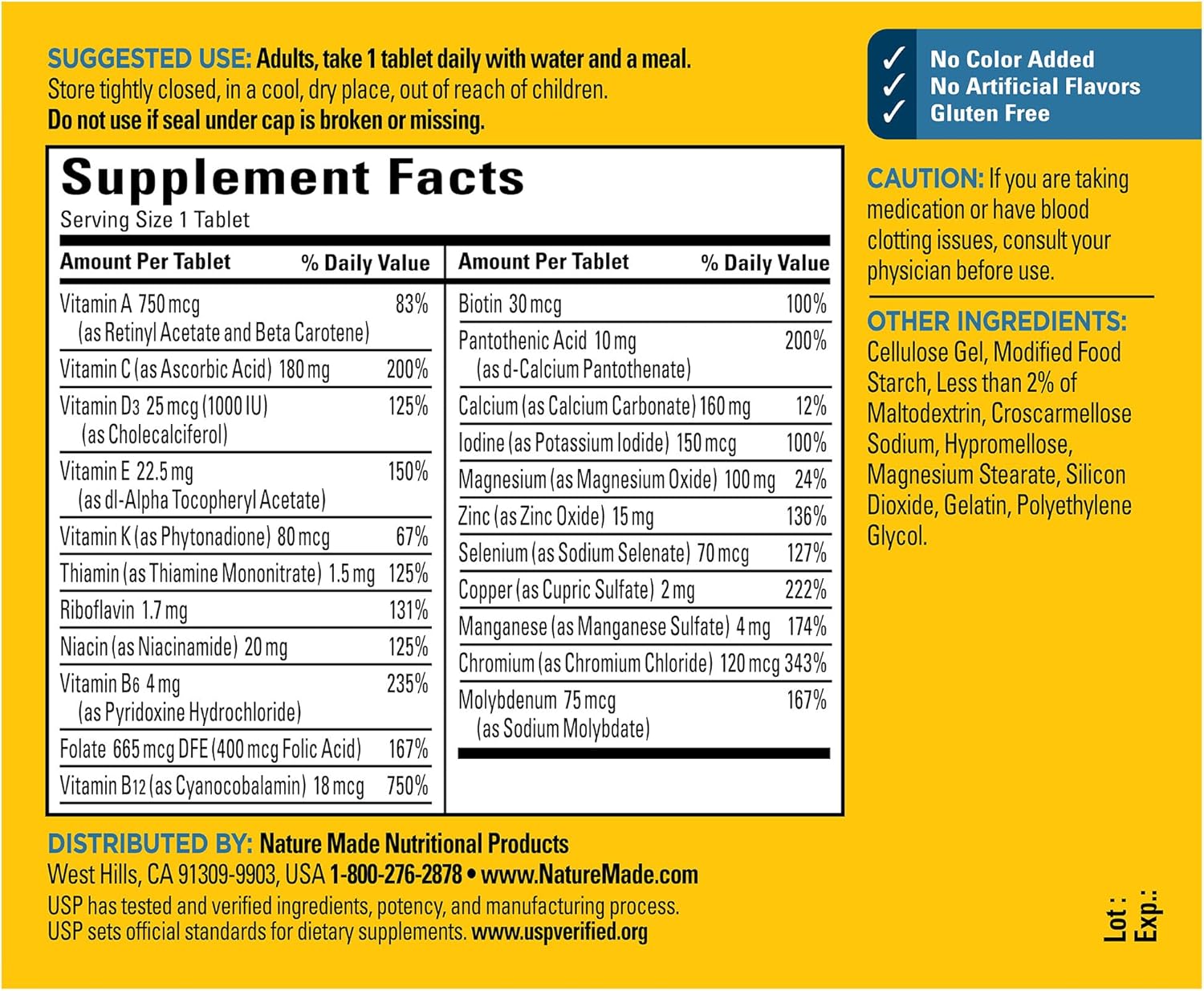 Nature Made Multivitamin for Him, Mens Multivitamins with No Iron, Daily Nutritional Support, Nature Made Multi Mens Vitamins & Minerals, 90 Tablets, 90 Day Supply - Image 4