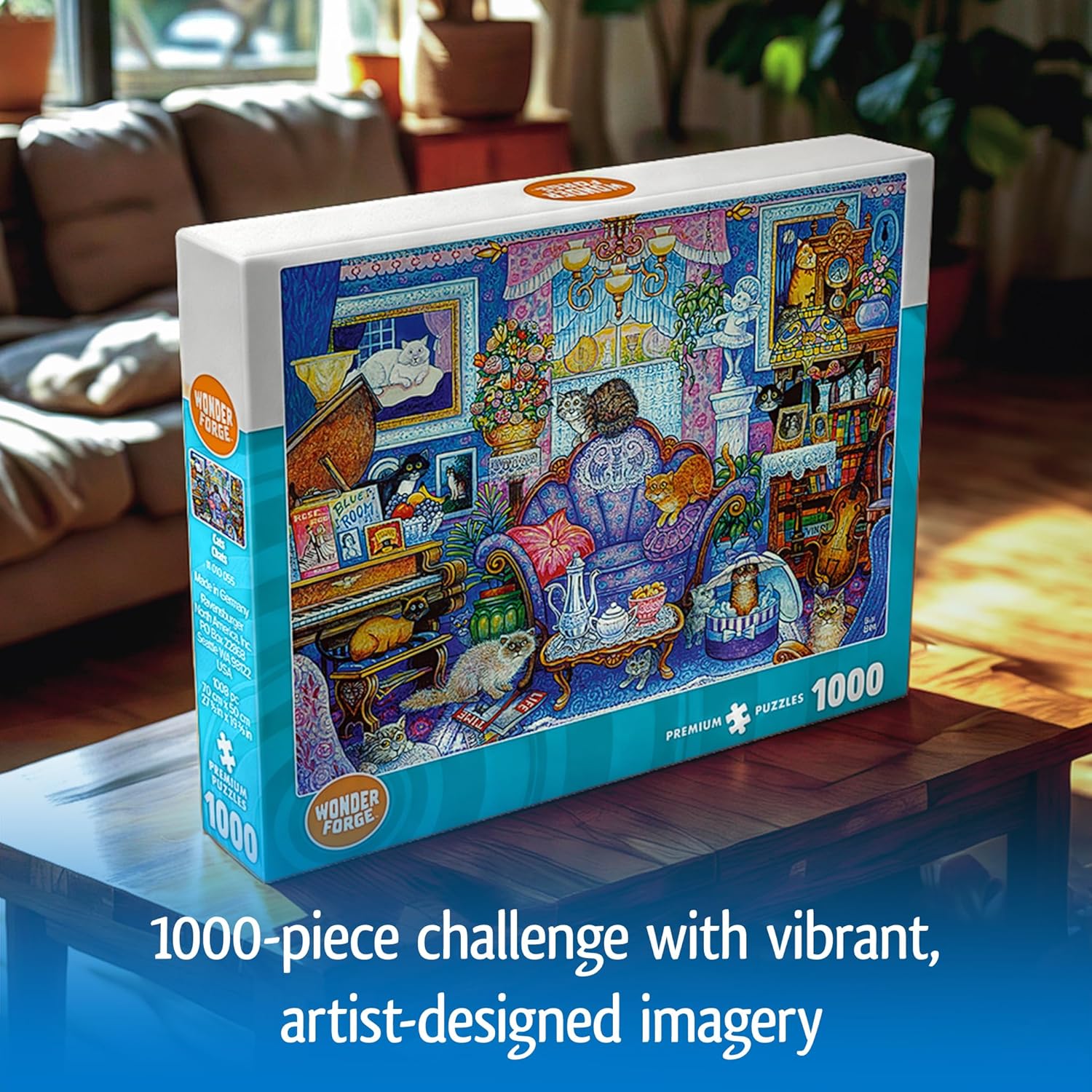 Wonder Forge Cats in The Blue Room 1000 Piece Jigsaw Puzzle for Adults | Unique, Perfectly-Fitting Pieces | Fun, Vibrant Imagery | Amazon Exclusive - Image 3