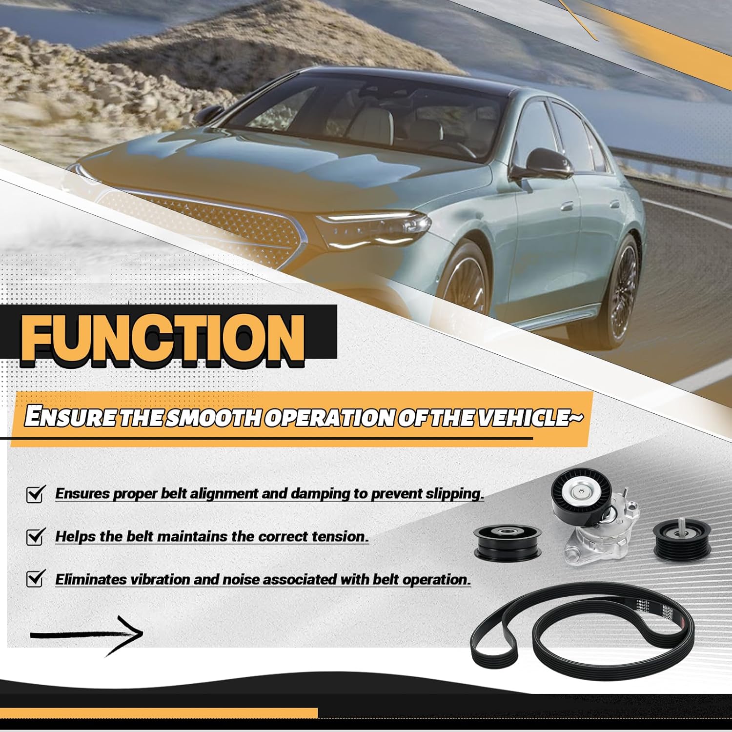 Drive Belt Tensioner and Idler Pulley Serpentine Belt kit Compatible with Mercedes-Benz ML350 C230 C300 C350 E350 S550, 2006-2011#Replace 2722021419 2722000270 6pk2404 - Image 5