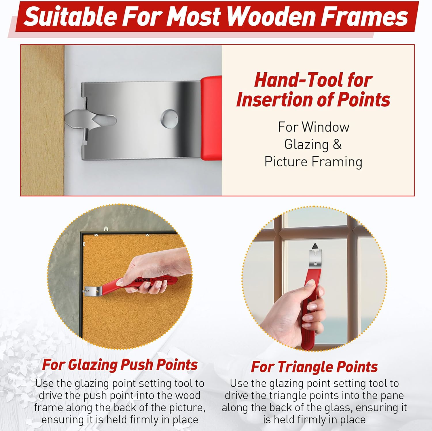 Feekoon Glazier Point Driver, Glazier Setting Tool with 100 Push Points, Glazing Push Point Driver Tool for Framing Glass Picture Cross Stitch (Red) - Image 5