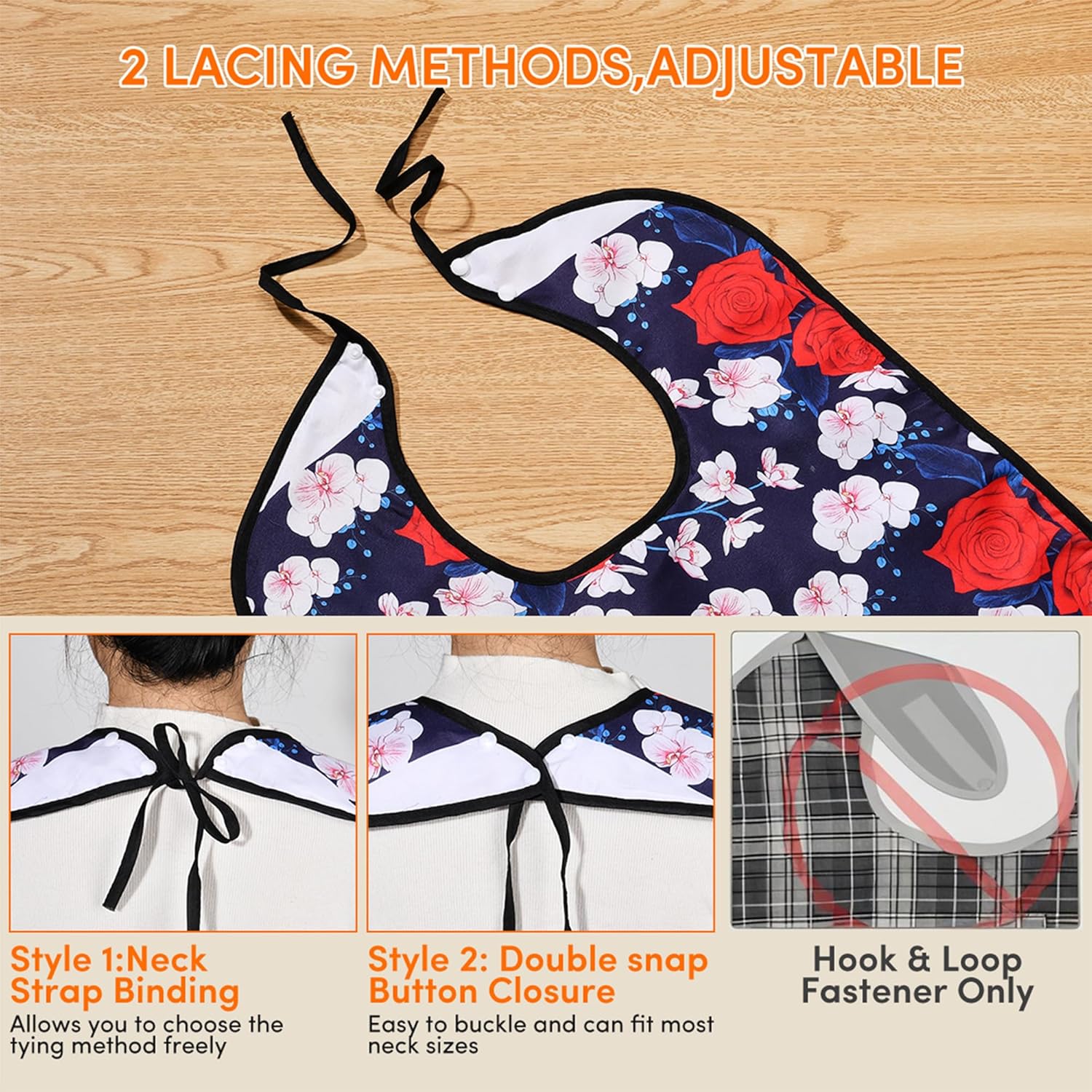 3 Pcs Adult Bibs For Women With Crumb Catcher, Reusable Waterproof Large Bibs For Adult, Clothing Protector For Eating,Washable Feeding Bib For Women Elderly Senior - Image 5