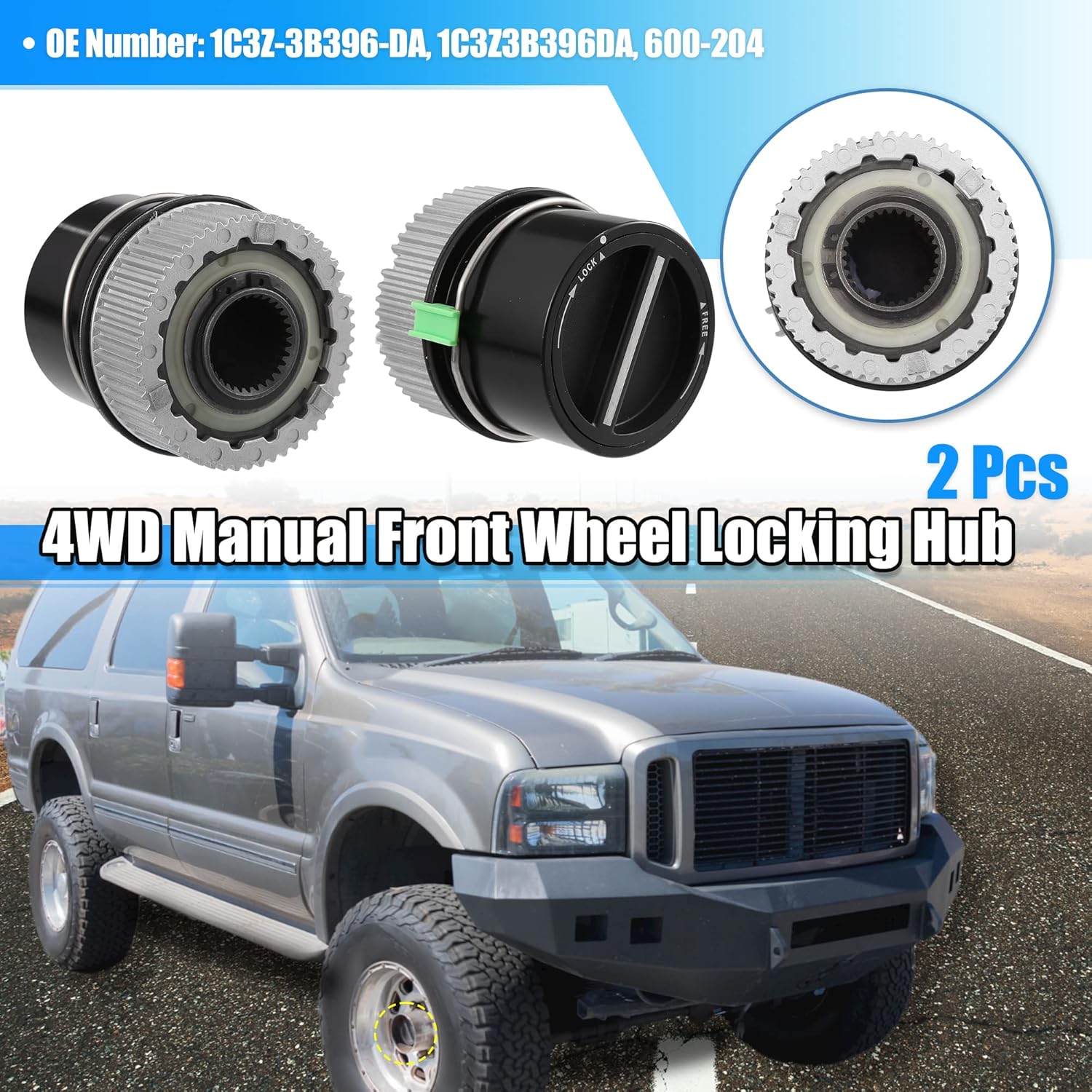 X AUTOHAUX 1 Pair 4WD Front Manual Wheel Locking Hub 1C3Z-3B396-DA for Ford F250 F350 F450 F550 1999-2004 for Ford Excursion 2000-2005 4x4 Manual Locking Hub Axle Actuator Locking Drive Hub - Image 2