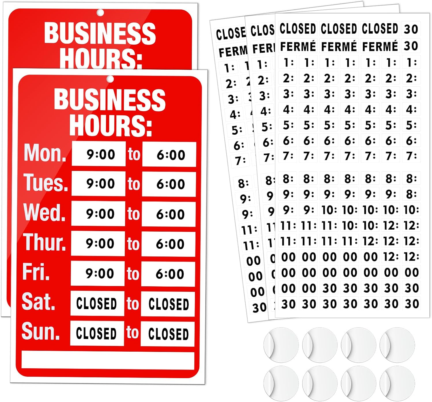 2 Piece Business Hours Sign, FlyCoco Open Hours Signs for Business Adjustable, Assured Signs Business Hours Sign for Glass Door Window Store Office Outdoor, Contains 2 Sign Boards 360 Usable Stickers