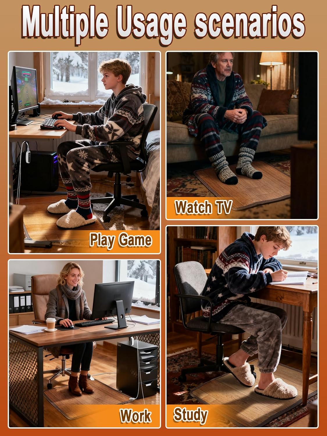 19.7x21.7in Heated Floor Mat - Foot Warmer Under Desk, 110V Electric Heating Pad with 3 Timers & 10 Adjustable Temperatures for Winter Home Office (Brown) - Image 7