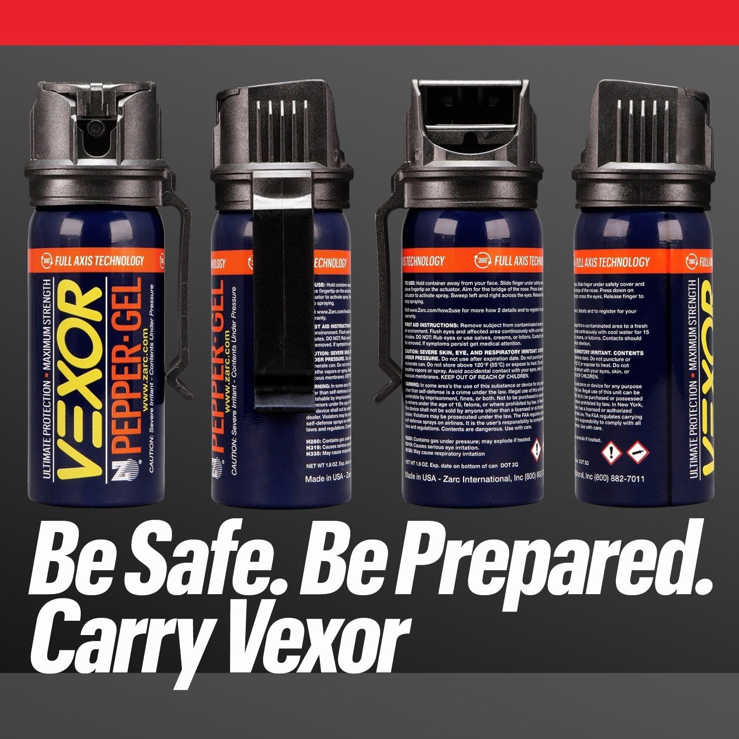 VEXOR Pepper Gel from Zarc, Maximum Strength Police Pepper Spray, Gel is The Future, Full Axis Technology Shoots from Any Angle 18-feet, Flip-top Safety - Image 4