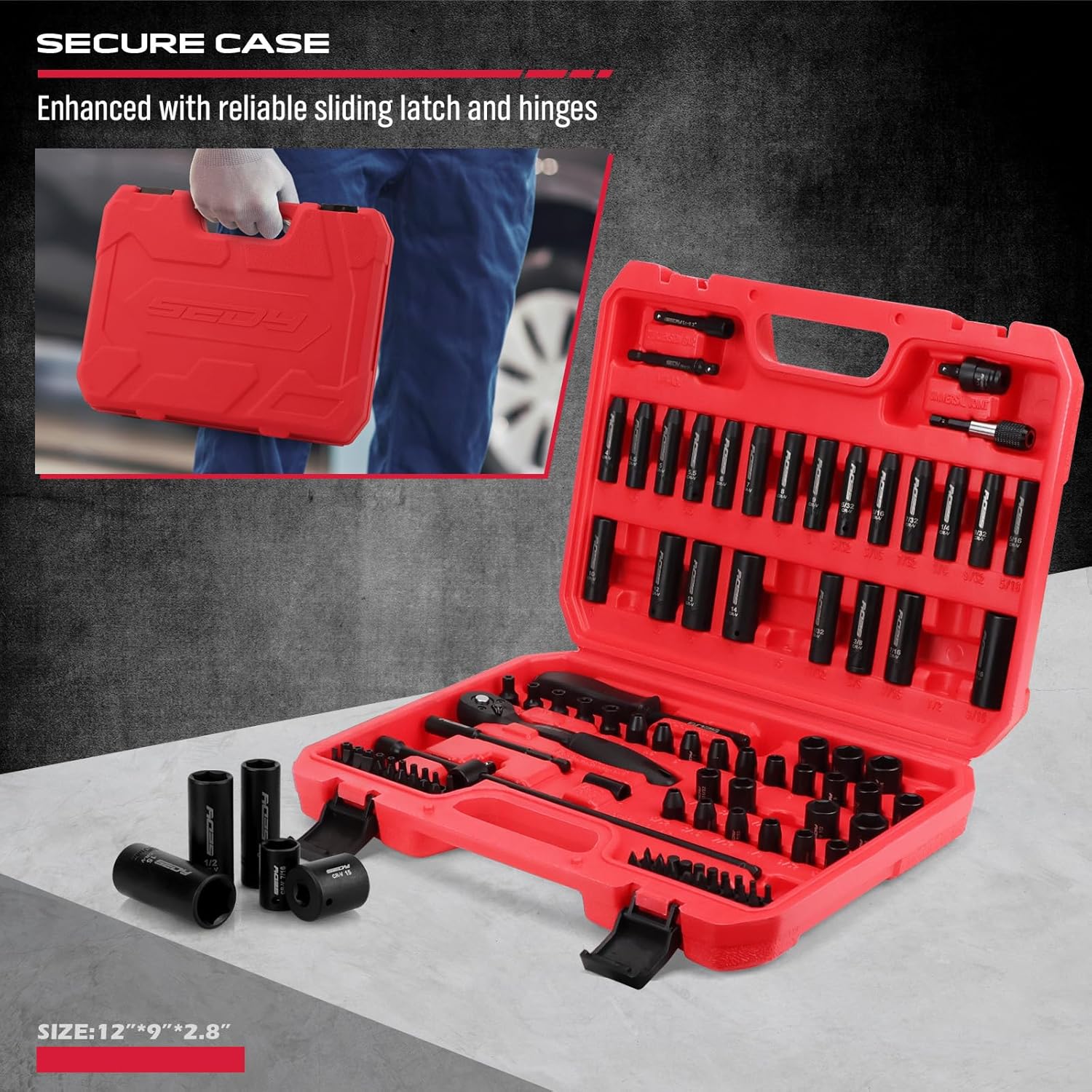 105-Piece 1/4" Drive Impact Socket Set, SAE 5/32"-9/16" & Metric 4-15mm, CR-V Steel Mechanics Tool Set with Ratchet Wrench, Adapters, Universal Joint, Screwdriver Bits, Bit Holder, Extension Bar - Image 7