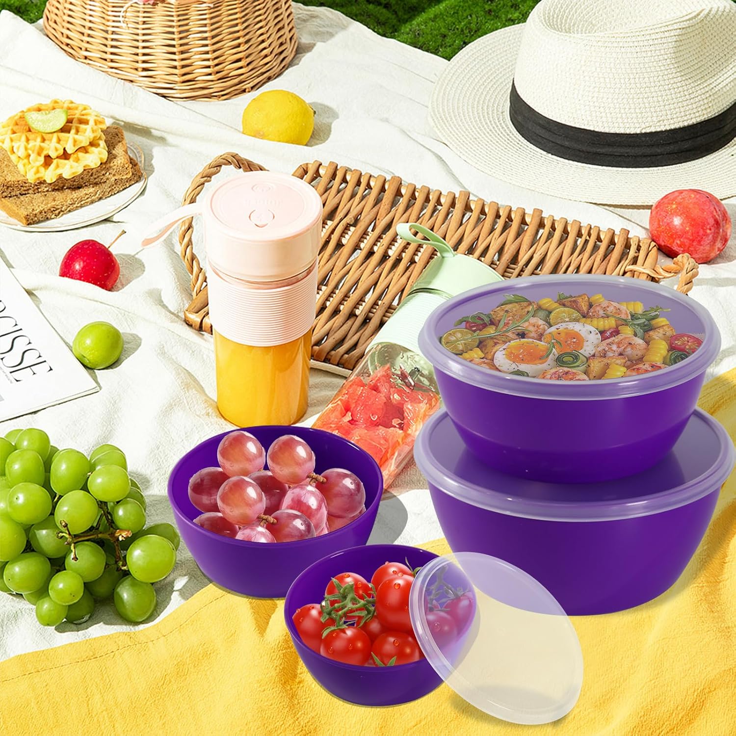 4-Piece Classic Plastic Prep Bowls with Lids, Nesting Plastic Small Mixing Bowl Set for Mixing, Baking, Prepping, Cooking and Serving Food, Microwave and Dishwasher Safe (Purple) - Image 7