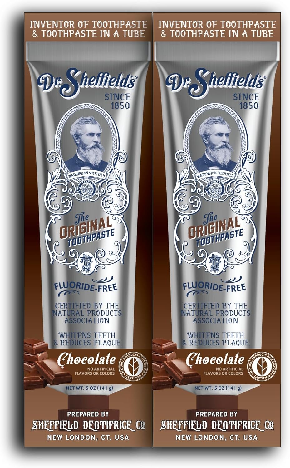 Dr. Sheffield’s Certified Natural Toothpaste (Chocolate) - Great Tasting, Fluoride Free Toothpaste/Freshen Your Breath, Whiten Your Teeth, Reduce Plaque (2-Pack)