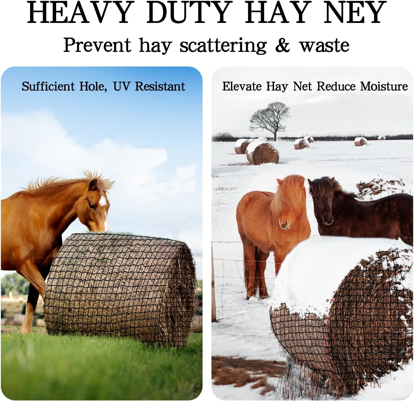 Large Round Bale Hay Net, 5x5FT Knotless Hay Nets for Horses Slow Feed, Heavy Duty Livestocks Haynet for 4x4/5x5 or Square Bale 3x3x8/4x4x8 - Image 4
