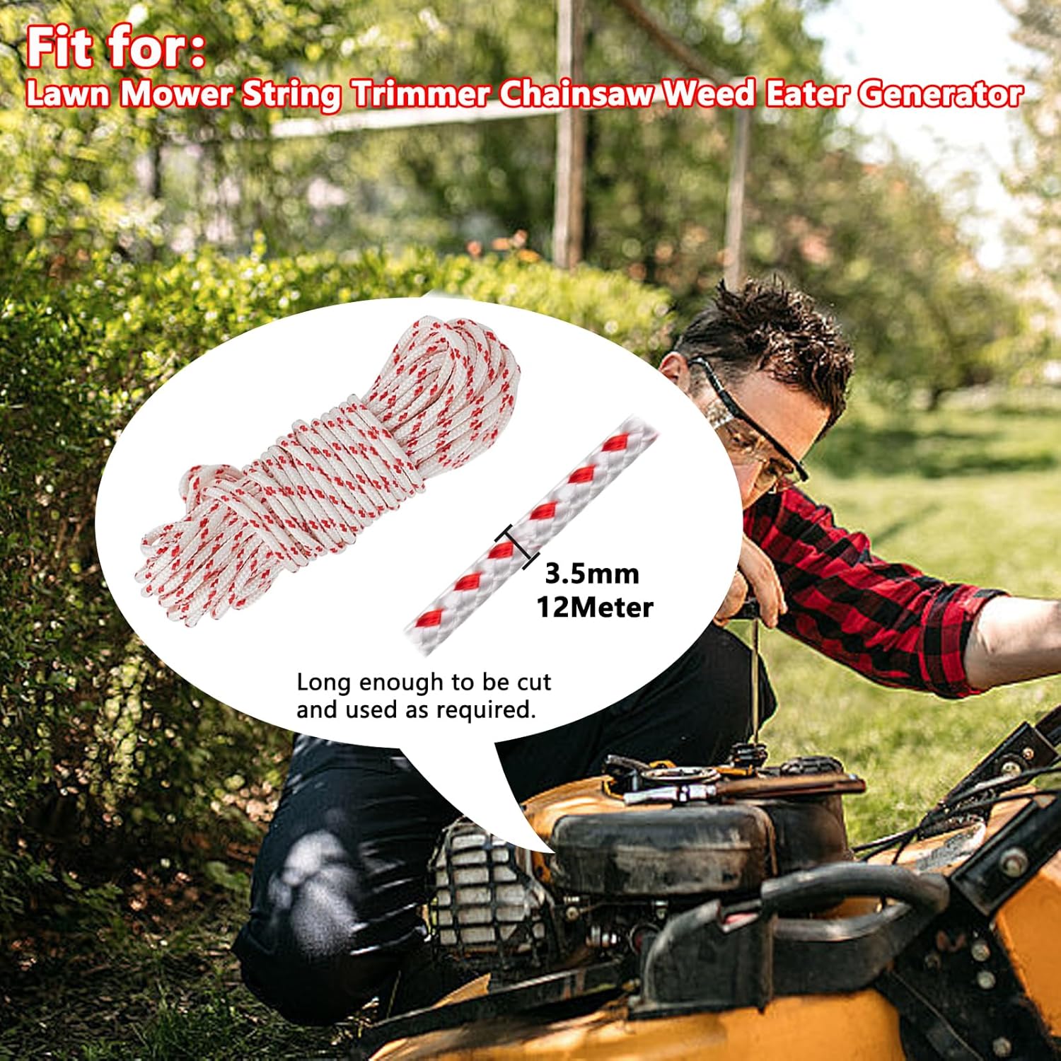 Replacement Recoil Starter Rope Pull Cord 3.5mm 12-Meter/40ft for Husqvarna STIHL Craftsman Chainsaw Lawn Mower Trimmer - Image 4