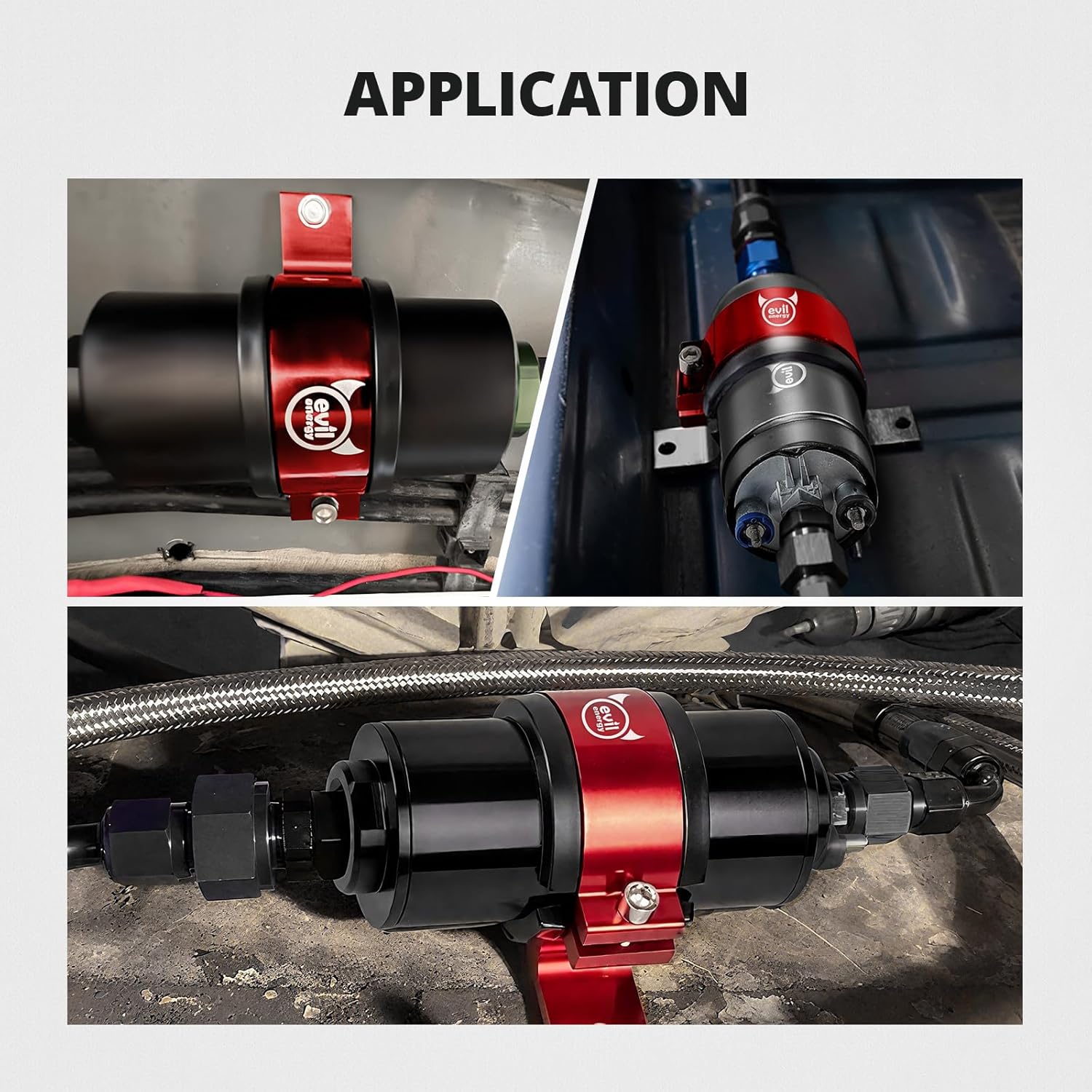 EVIL ENERGY 50mm Fuel Filter Mounting Bracket, Fuel Pump Clamp Holder Red - Image 6