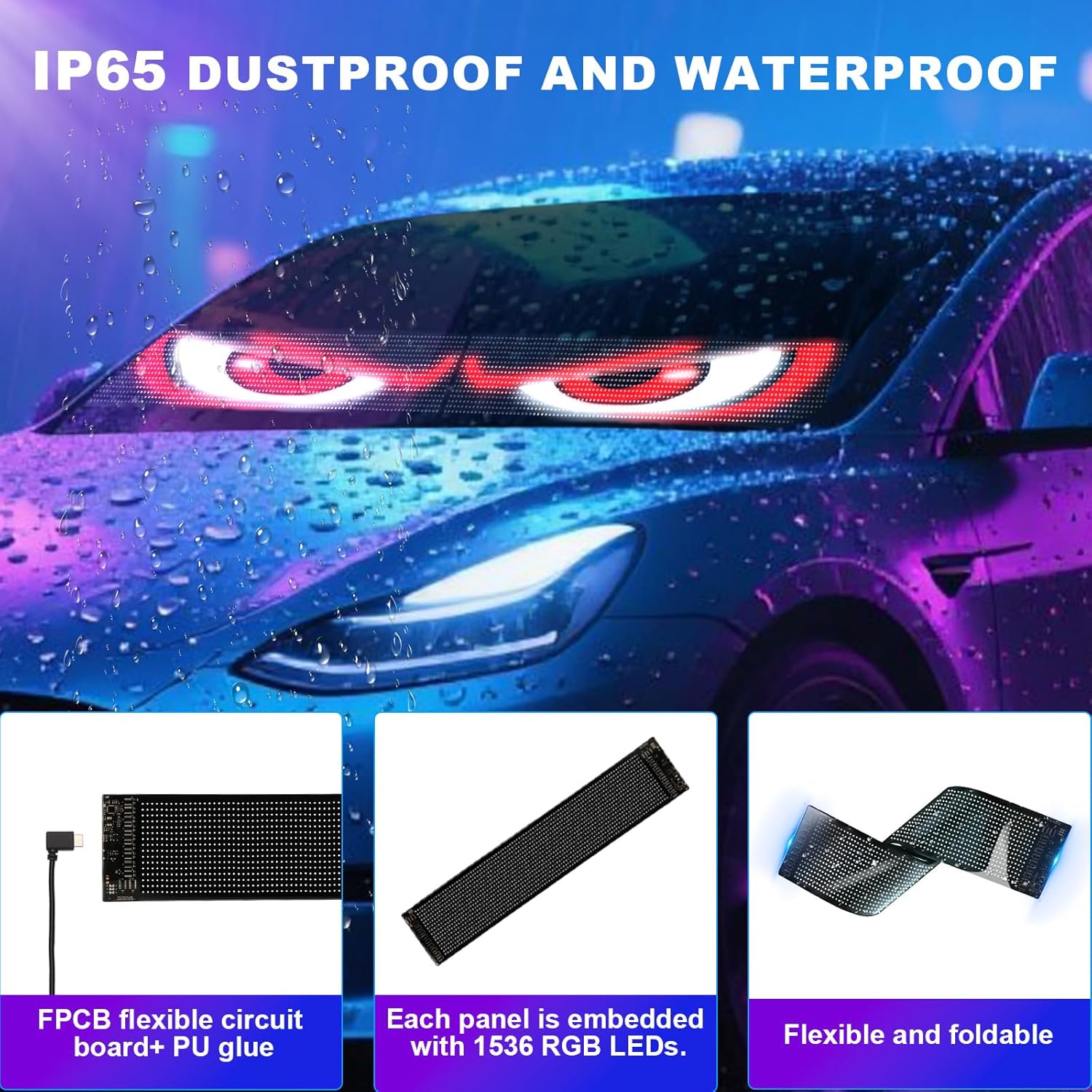 Devil Eyes Light for Cars (2-Pack) – 23.4''x4.7'' Dual LED Eyes for Car Windshield | Perfect Sync, Programmable Patterns, App/Remote Control | for Sedans, SUVs, Medium Trucks – Custom Dynamic Sign - Image 5