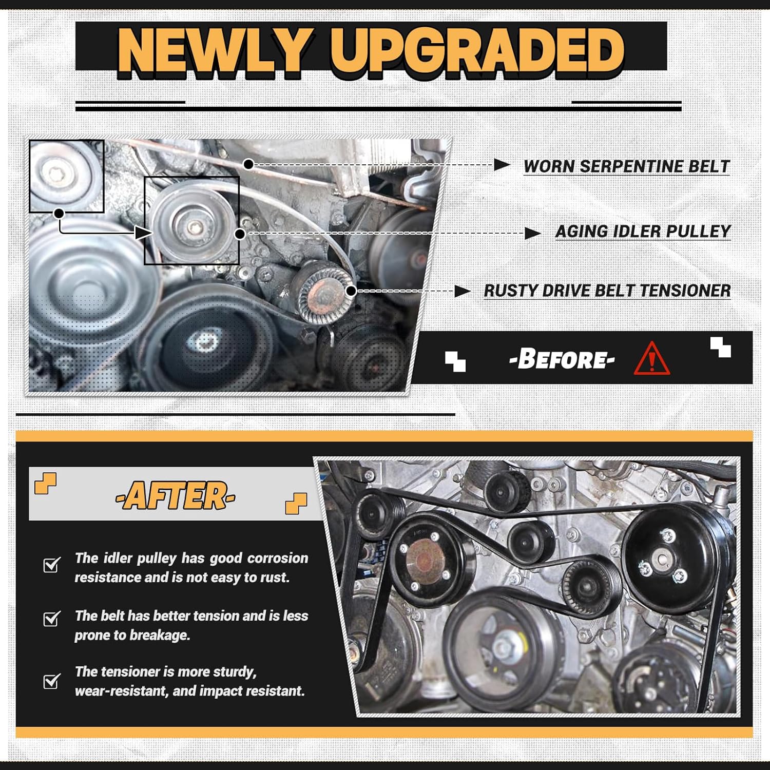 Drive Belt Tensioner and Idler Pulley Serpentine Belt kit Compatible with Mercedes-Benz ML350 C230 C300 C350 E350 S550, 2006-2011#Replace 2722021419 2722000270 6pk2404 - Image 4
