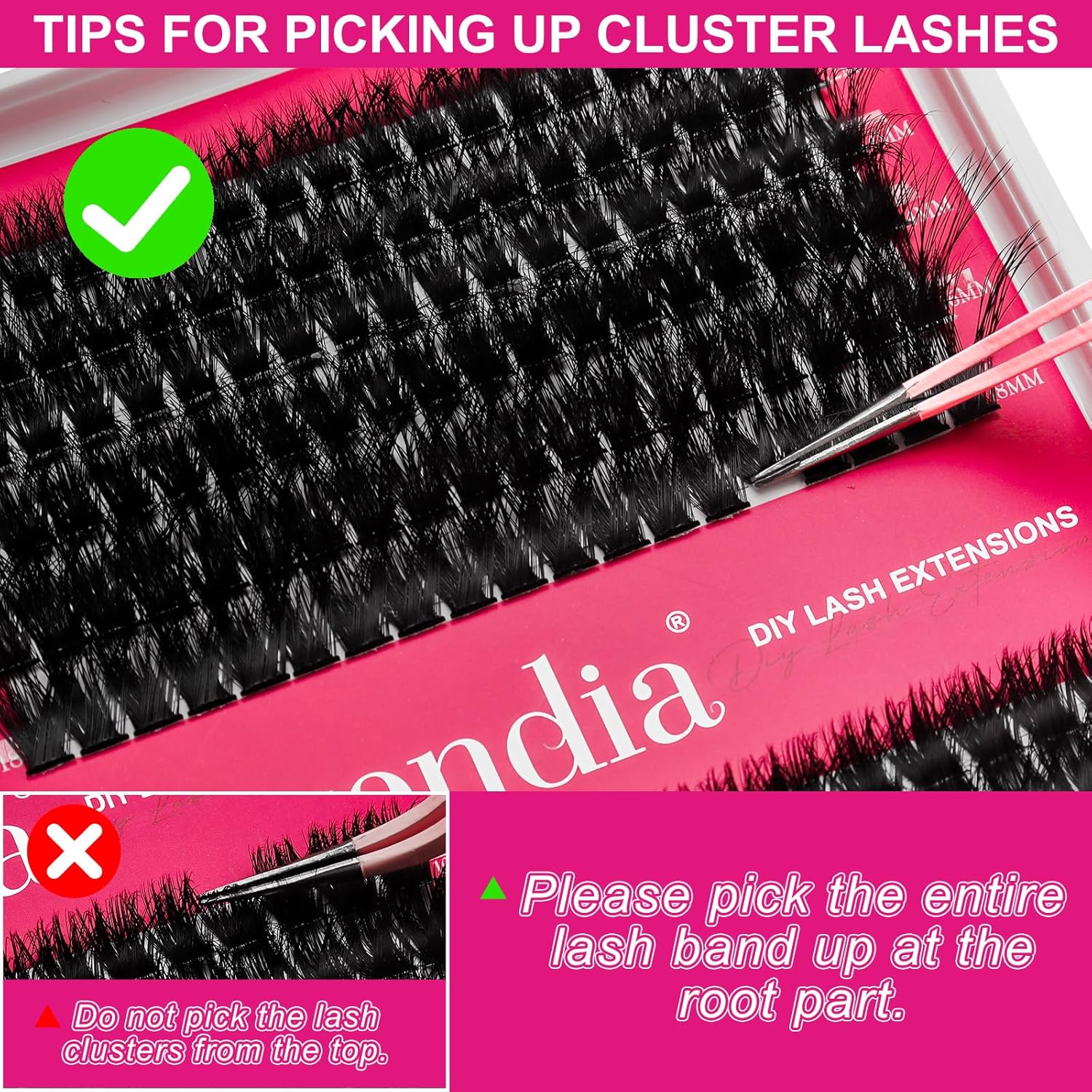 Fowendia Lash Clusters Kit Fluff 80D 100D Individual Lashes D Curl Cluster Eyelash Extensions 10-18mm DIY Lash Extension Kit Lash Bond and Seal Waterproof, Lash Applicator, Thick False Eyelashes Kit - Image 6