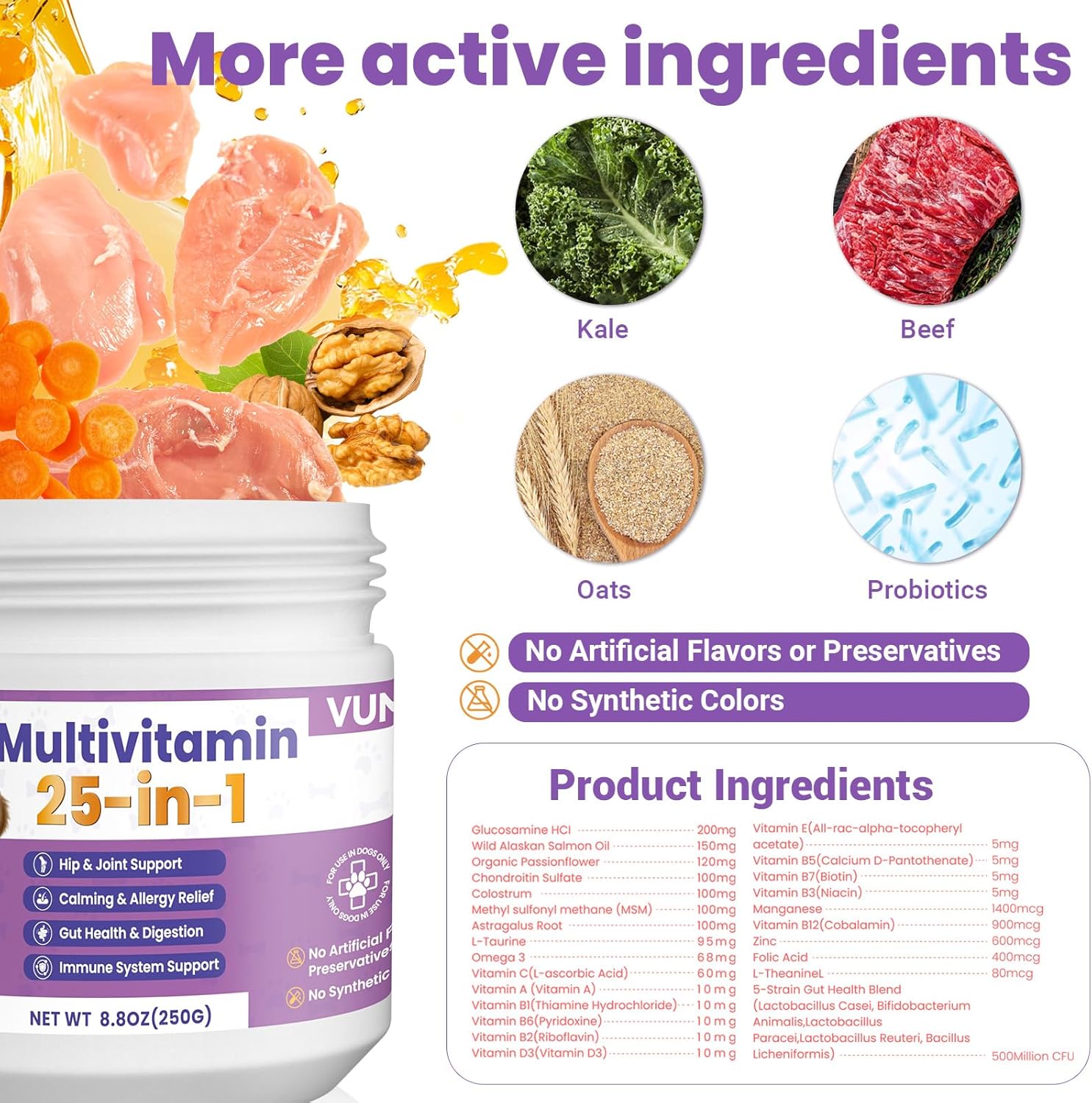 Dog Multivitamin 25 in 1 Chewable Dogs Vitamins Supplements Treats for Pet Omega-3 Glucosamine Vitamin for Puppy Supplies Skin Coat, Heart, HIPS & Joints, Digestion & Immune System 100pcs - Image 2