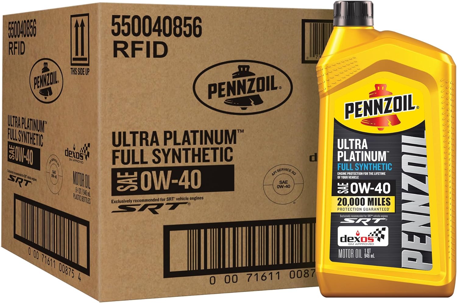 Pennzoil Ultra Platinum Full Synthetic 0W-40 Motor Oil, 1 Quart (6 Pack)