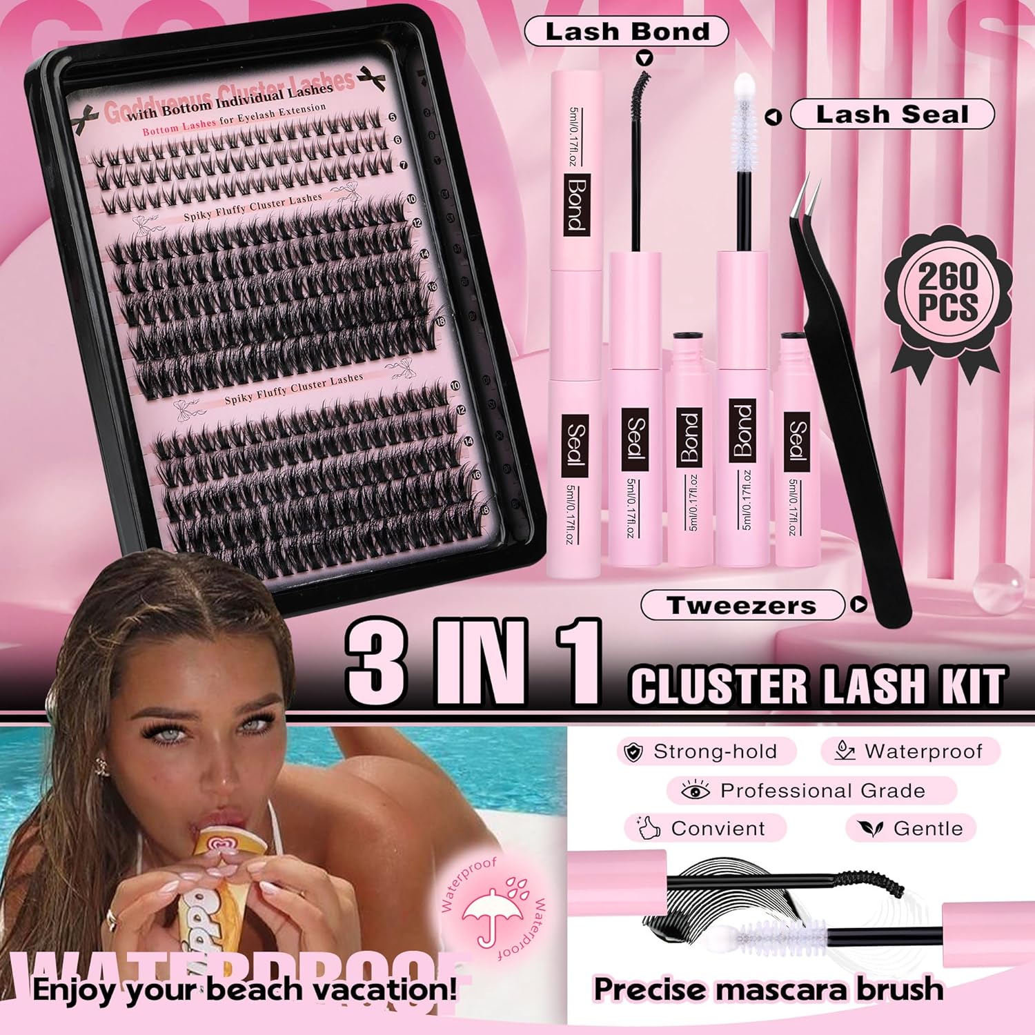 Wispy Lash Clusters Kit Cluster Eyelash Extensions Natural Lash Extension Kit C Curl Fluffy Individual Eyelashes with Bottom Lashes Clusters Waterproof Bond and Seal DIY at Home - Image 7